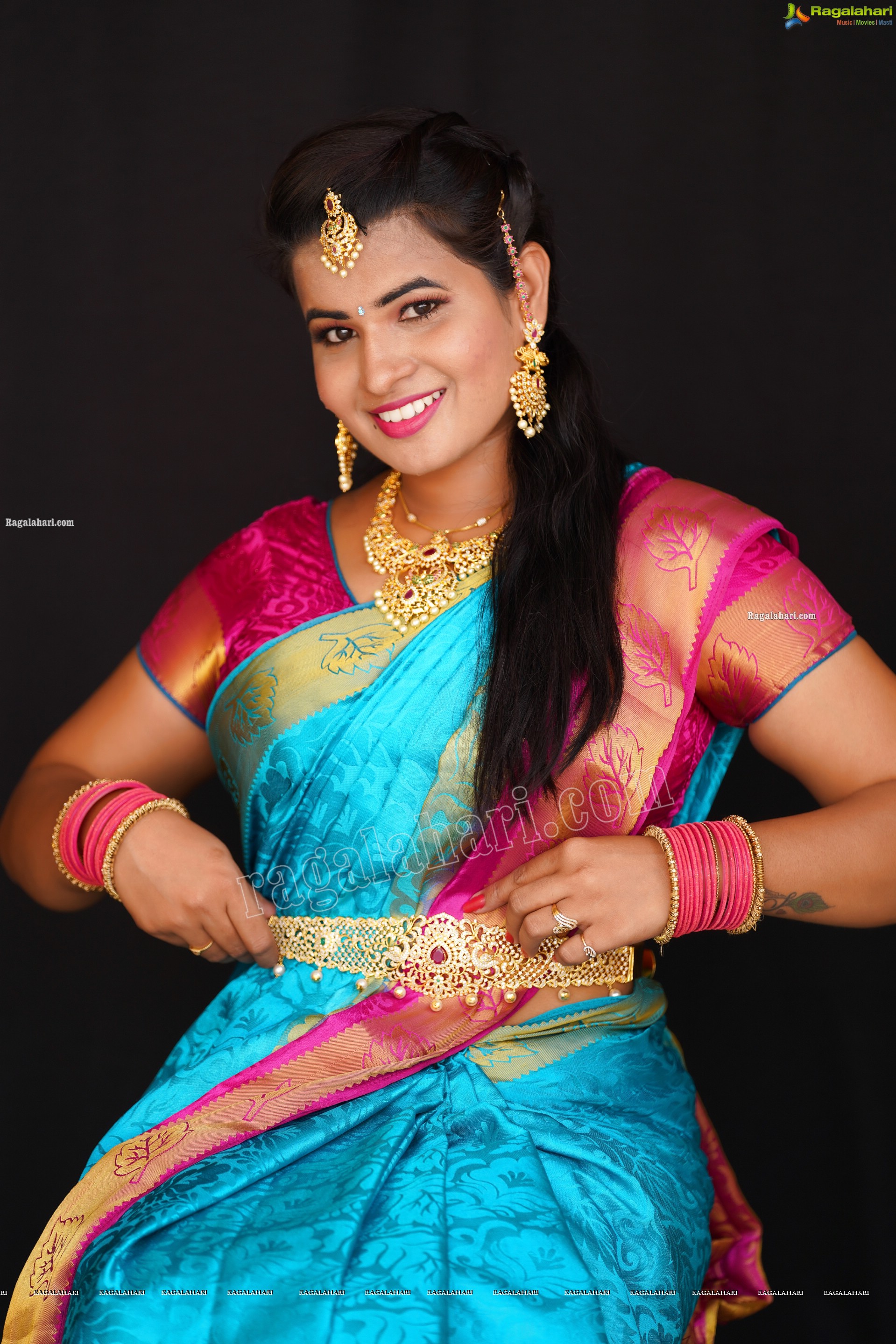 Anusha Venugopal in Blue Silk Saree, Exclusive Photoshoot