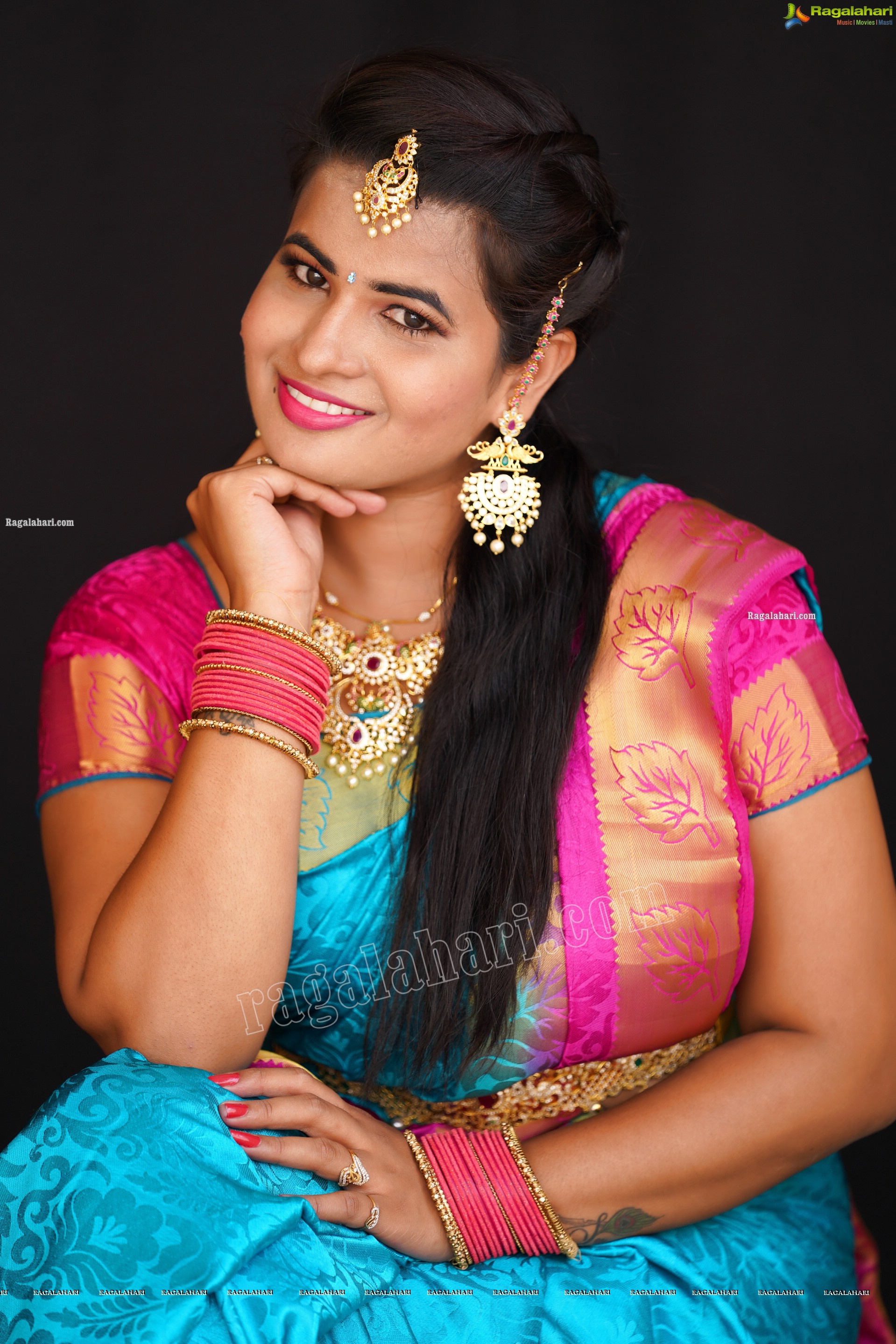 Anusha Venugopal in Blue Silk Saree, Exclusive Photoshoot