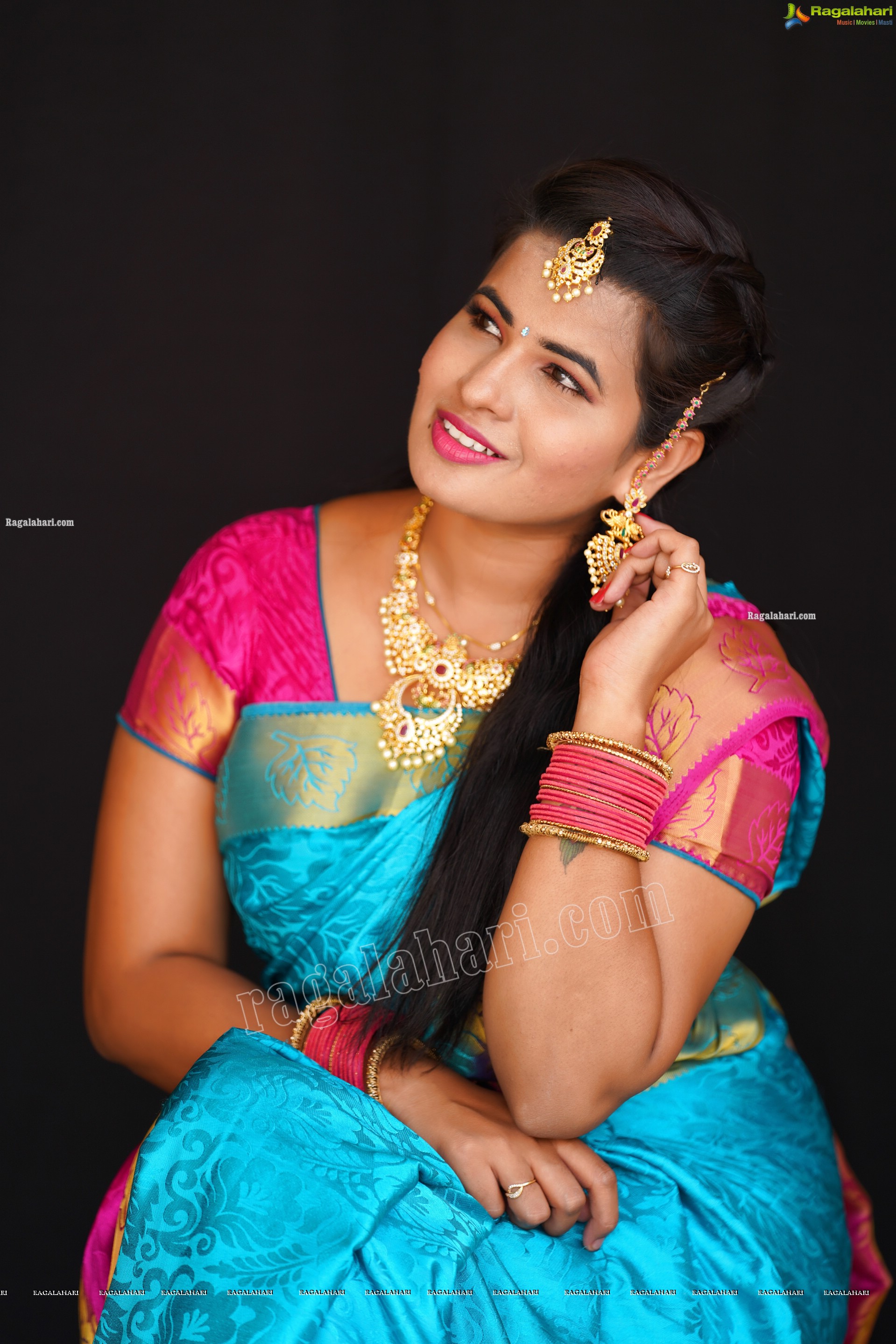 Anusha Venugopal in Blue Silk Saree, Exclusive Photoshoot