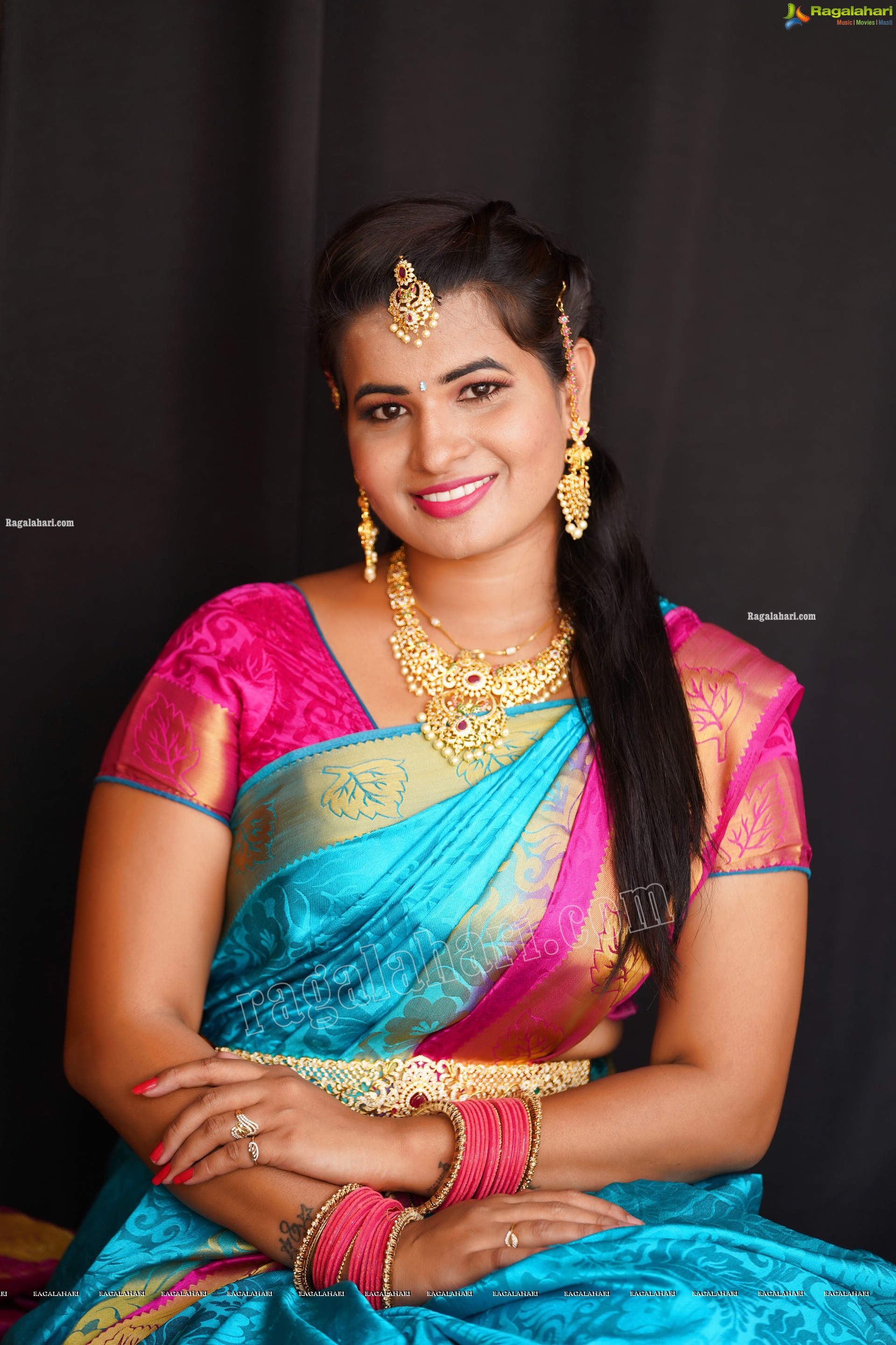 Anusha Venugopal in Blue Silk Saree, Exclusive Photoshoot