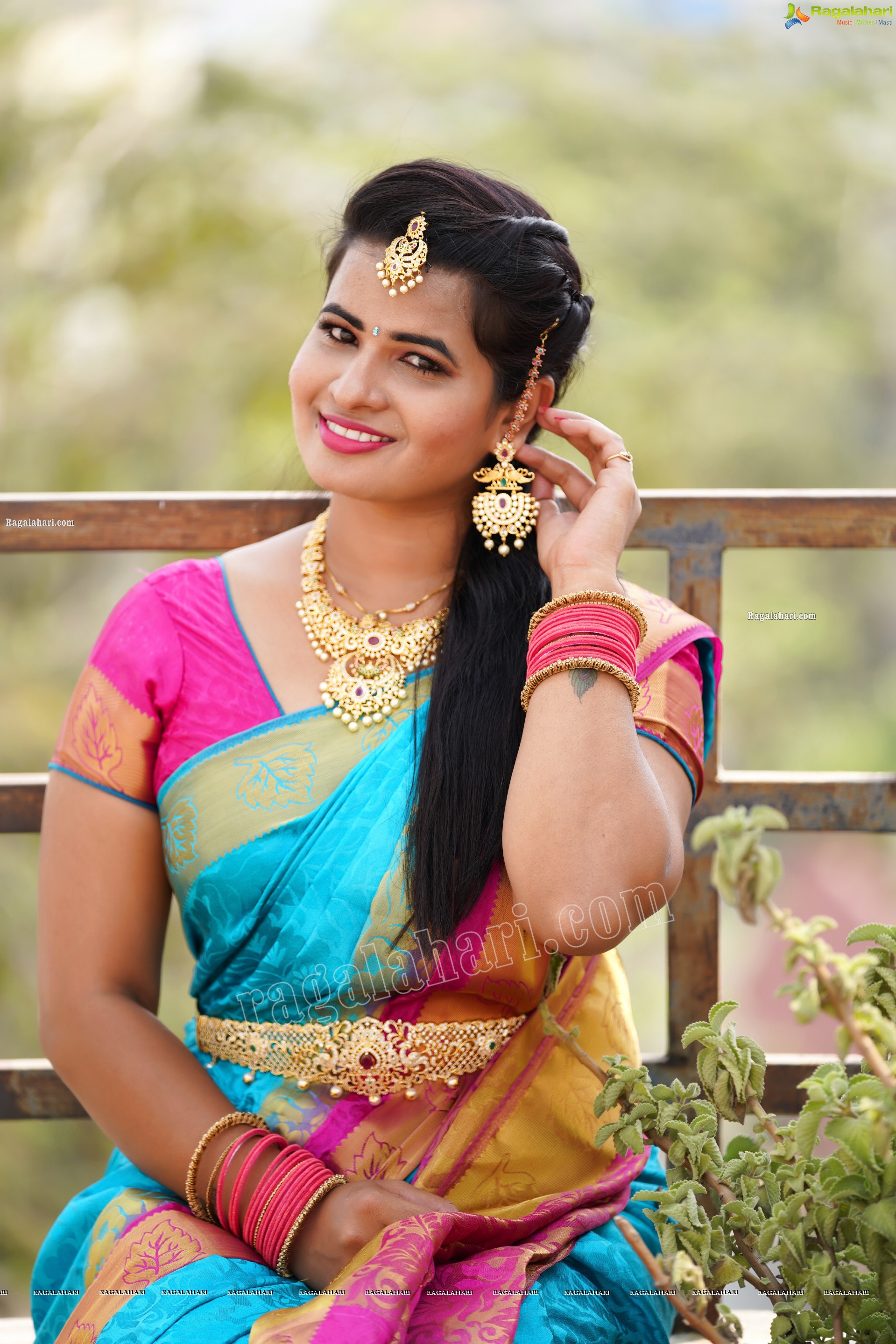 Anusha Venugopal in Blue Silk Saree, Exclusive Photoshoot