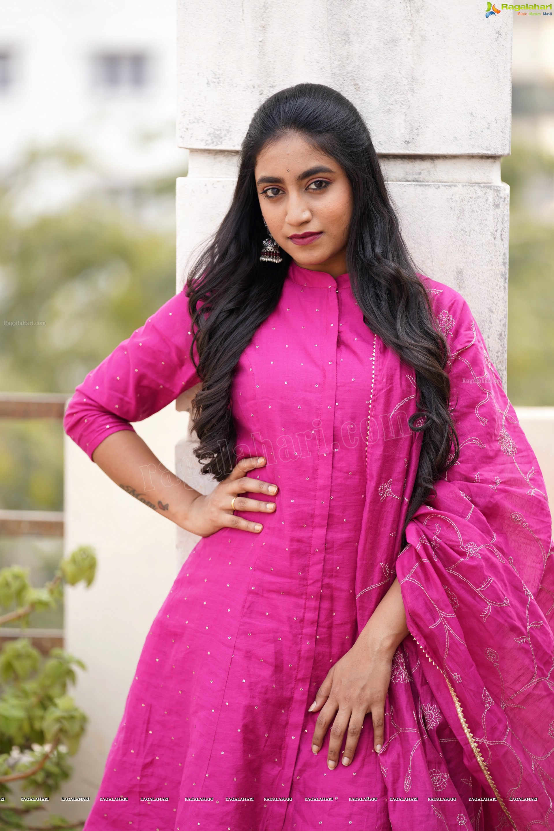 Yuktha in Pink Palazzo Salawar Suit, Exclusive Photoshoot