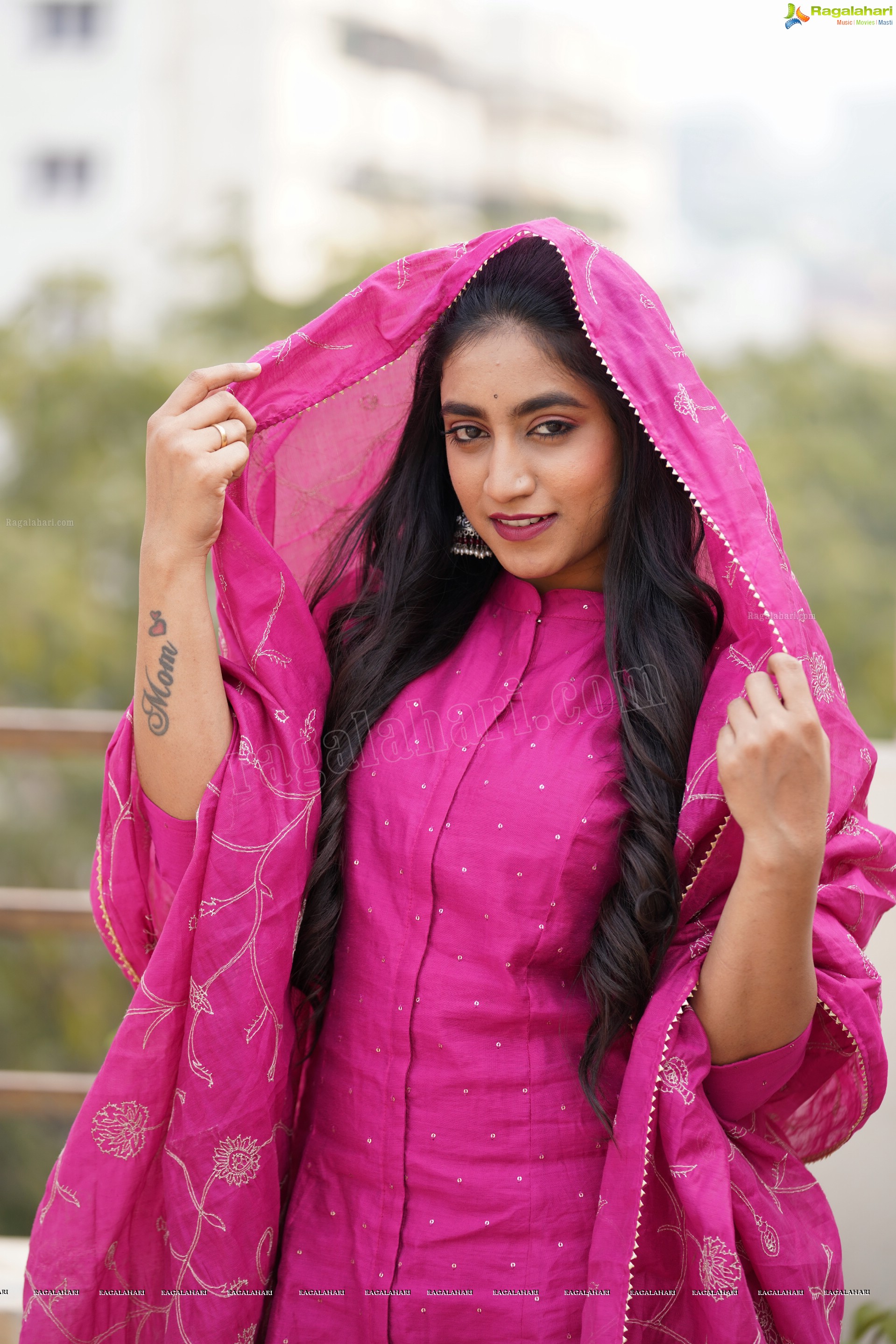 Yuktha in Pink Palazzo Salawar Suit, Exclusive Photoshoot
