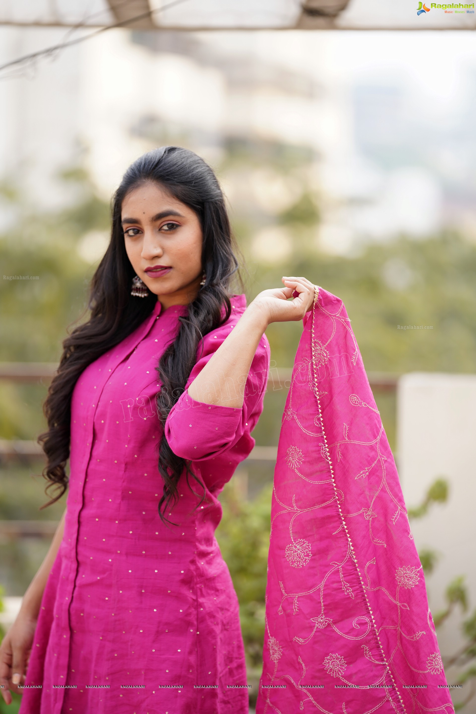 Yuktha in Pink Palazzo Salawar Suit, Exclusive Photoshoot