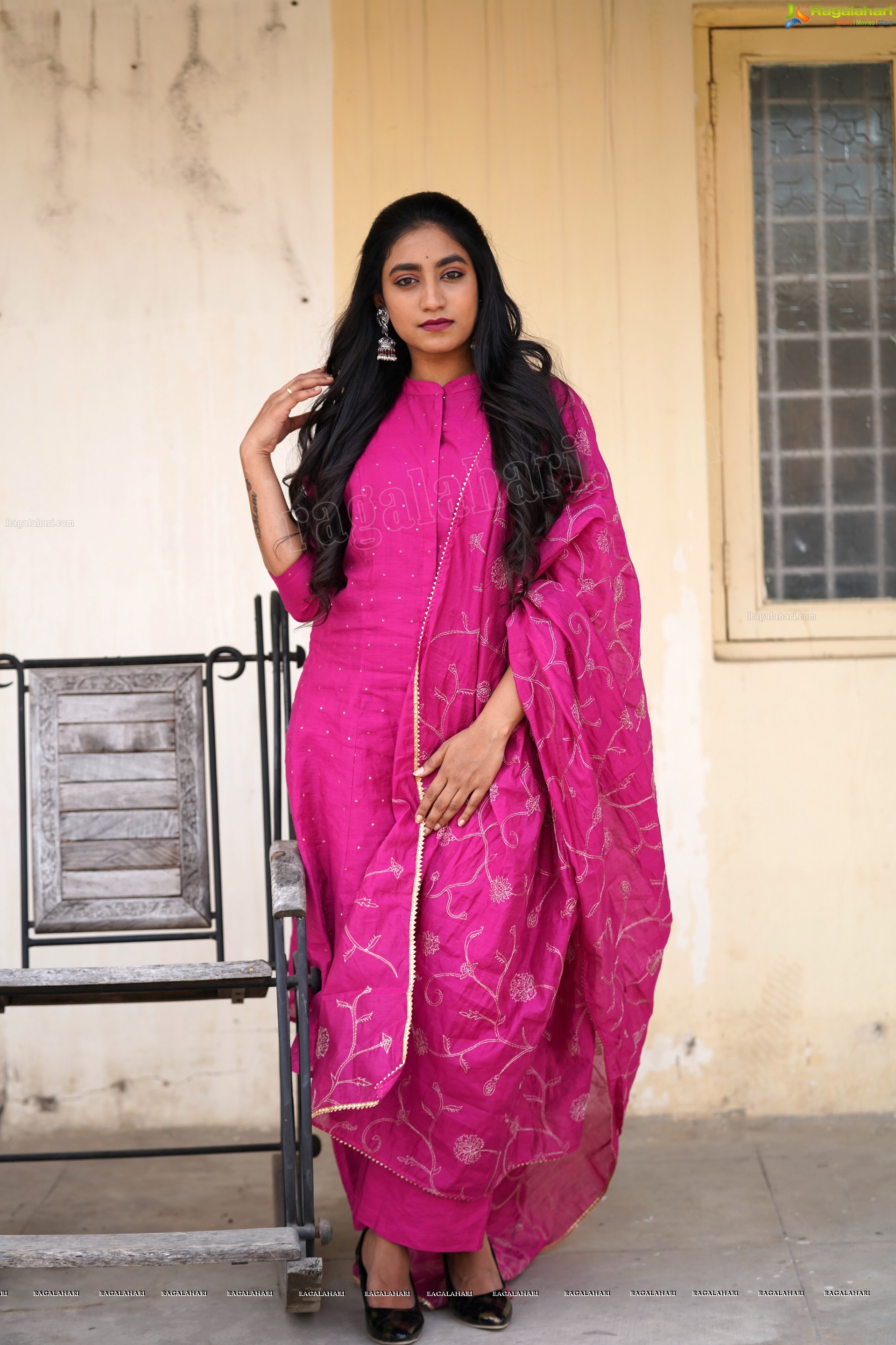 Yuktha in Pink Palazzo Salawar Suit, Exclusive Photoshoot