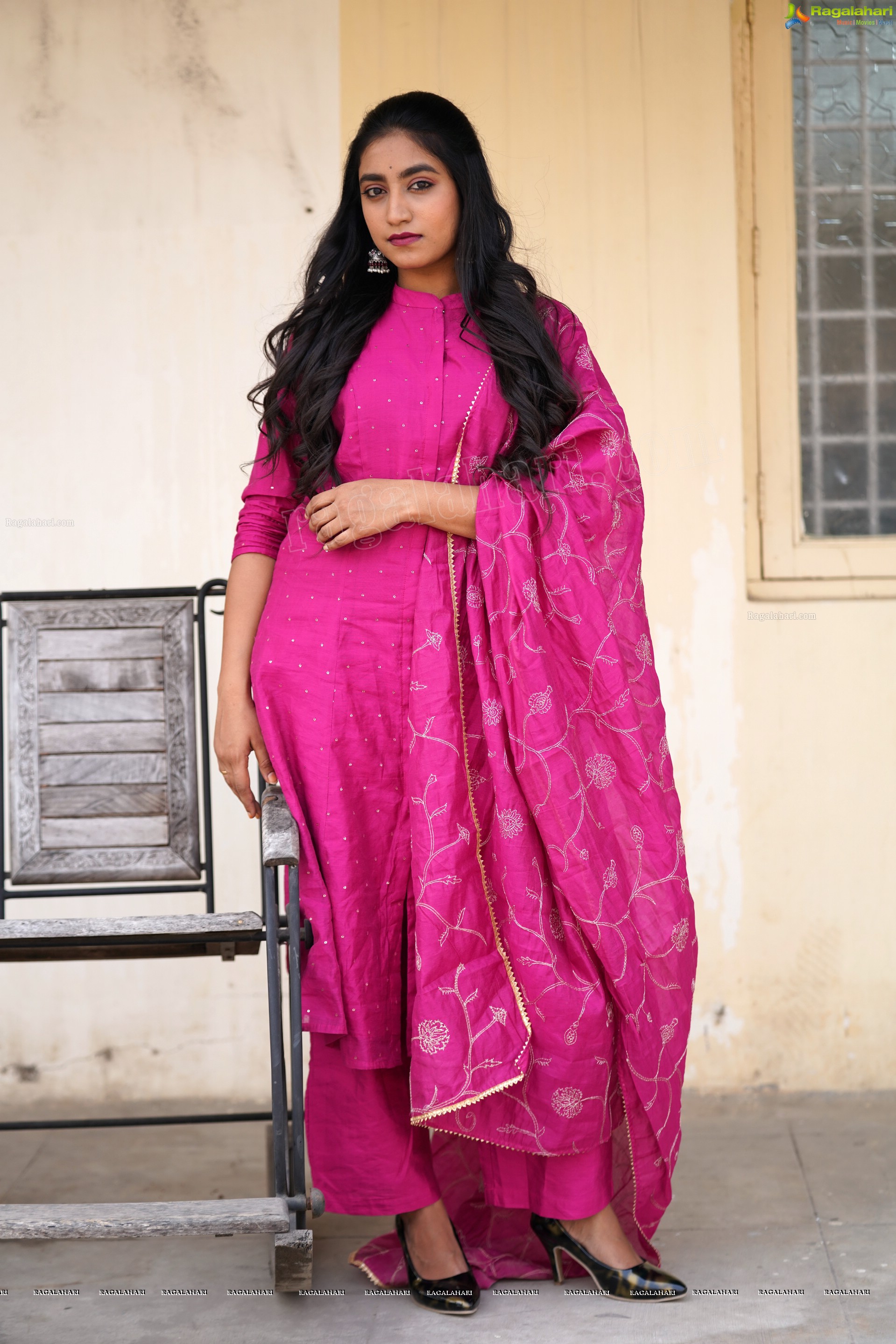 Yuktha in Pink Palazzo Salawar Suit, Exclusive Photoshoot