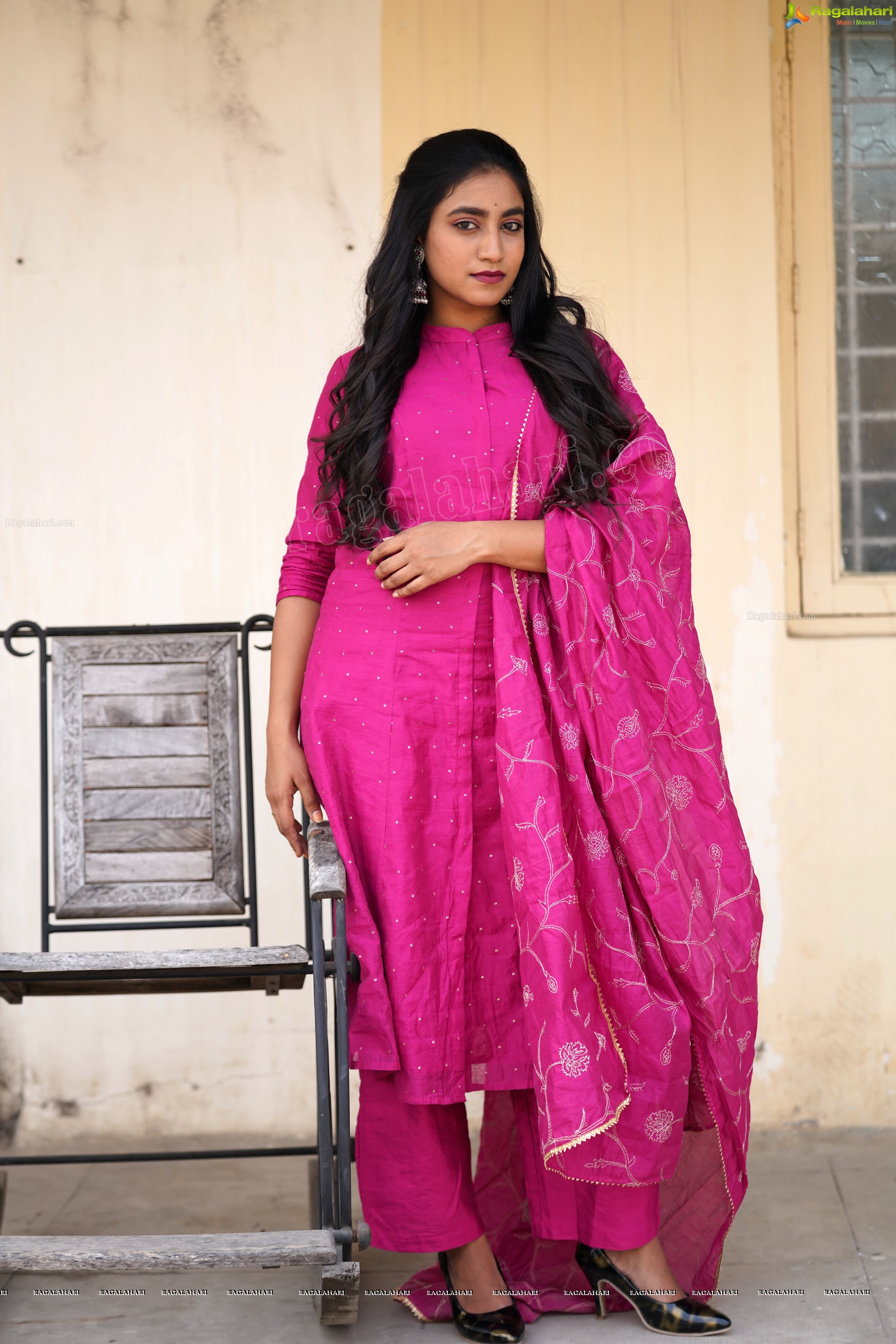 Yuktha in Pink Palazzo Salawar Suit, Exclusive Photoshoot