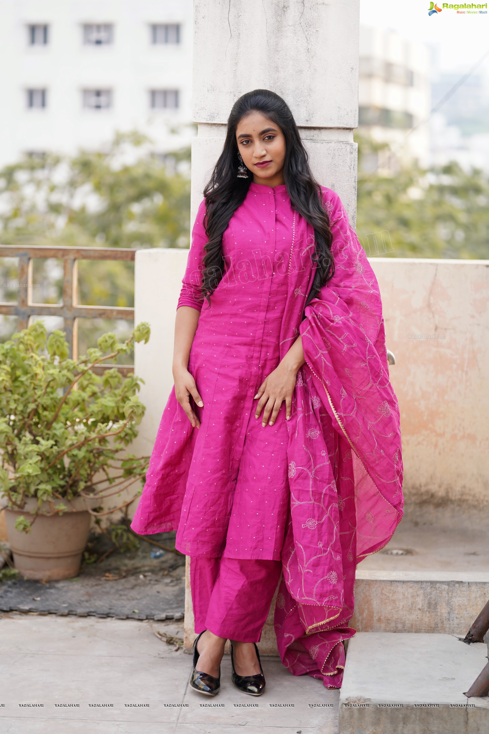 Yuktha in Pink Palazzo Salawar Suit, Exclusive Photoshoot