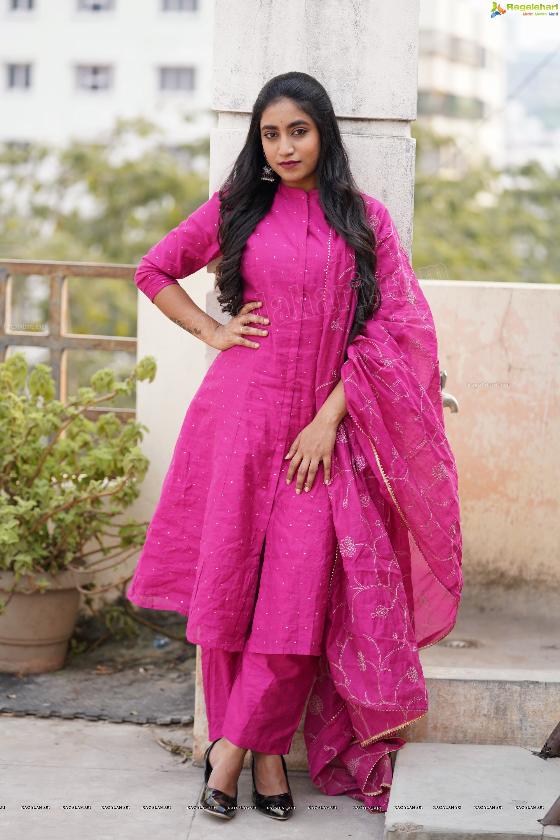 Yuktha in Pink Palazzo Salawar Suit, Exclusive Photoshoot