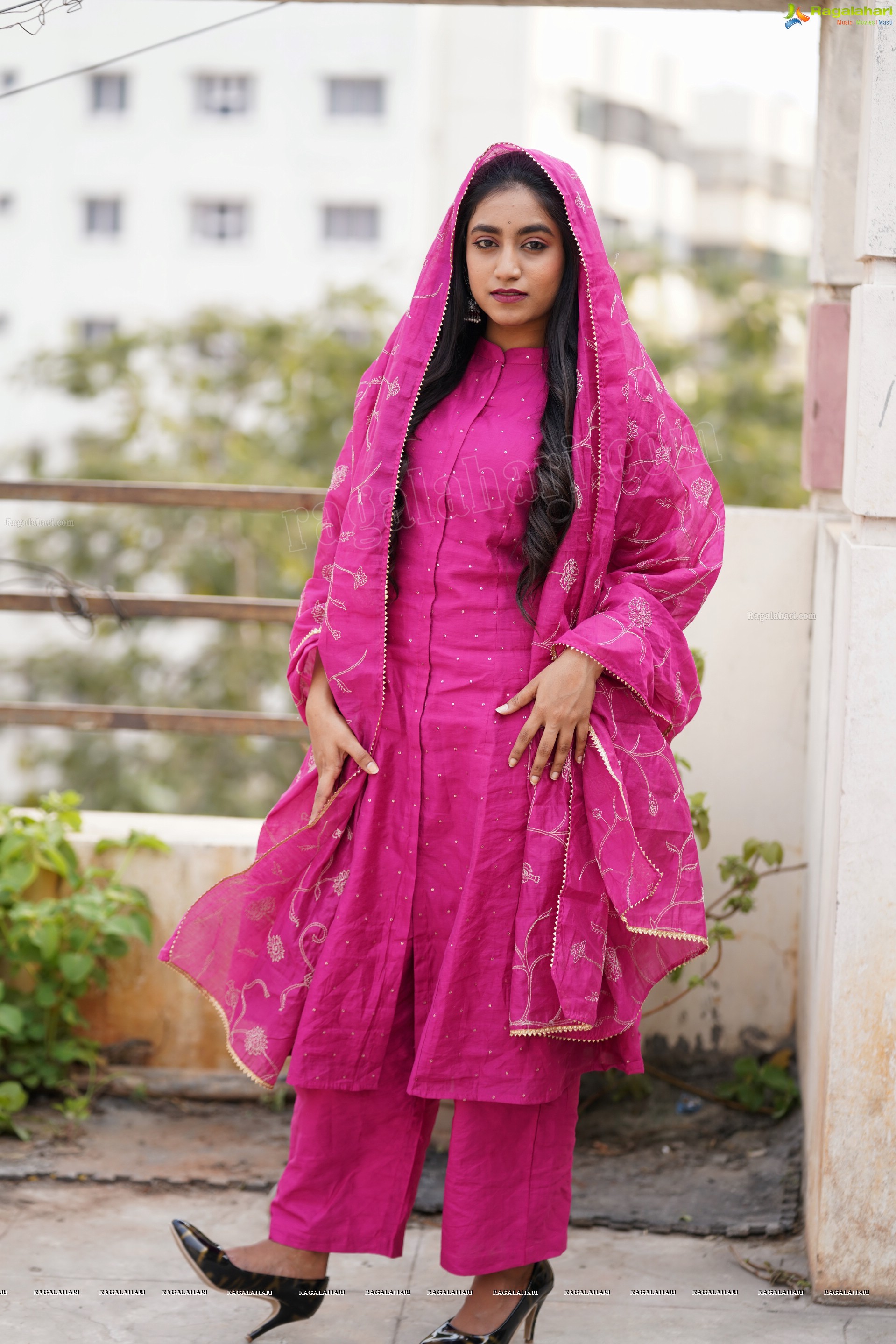 Yuktha in Pink Palazzo Salawar Suit, Exclusive Photoshoot