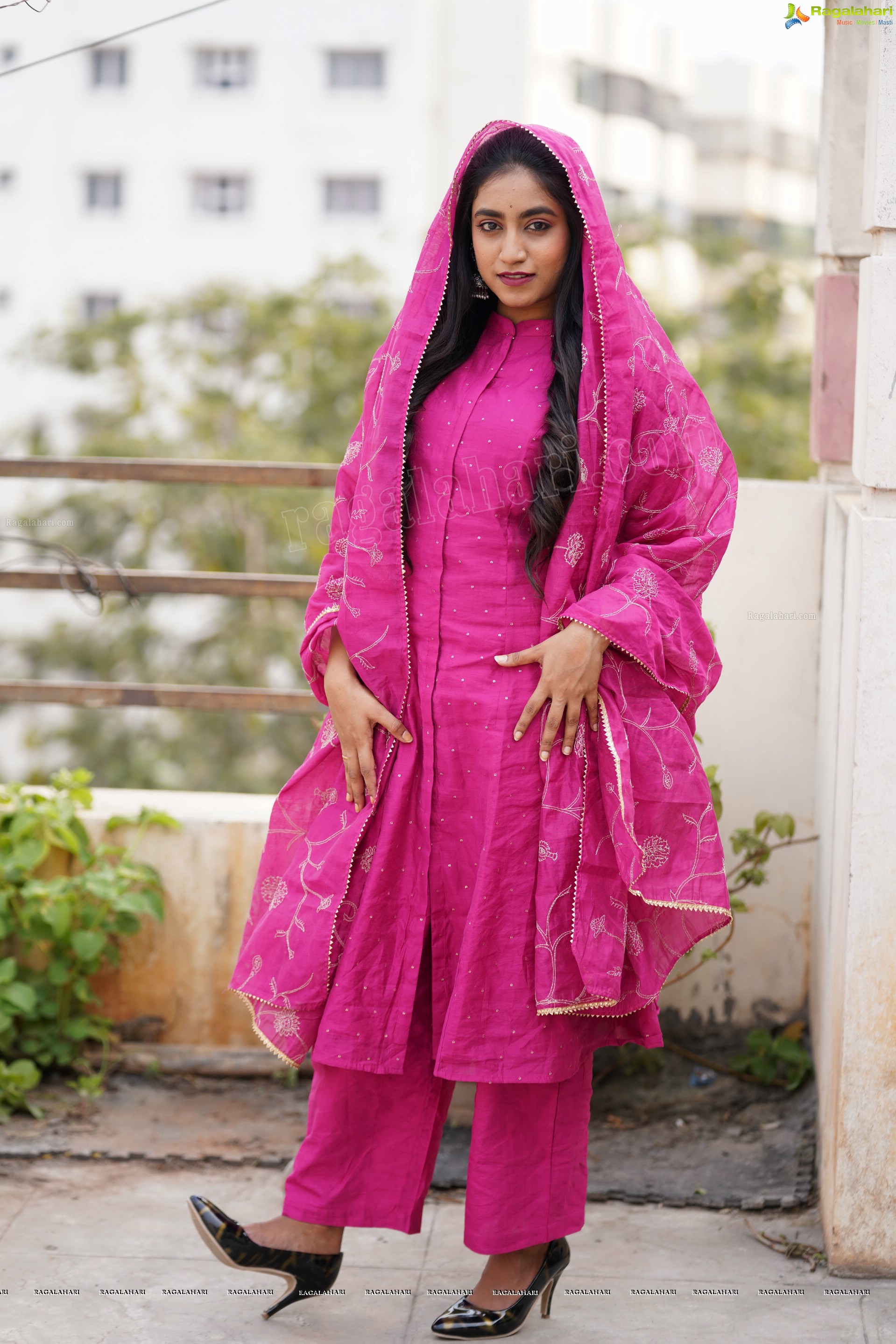 Yuktha in Pink Palazzo Salawar Suit, Exclusive Photoshoot