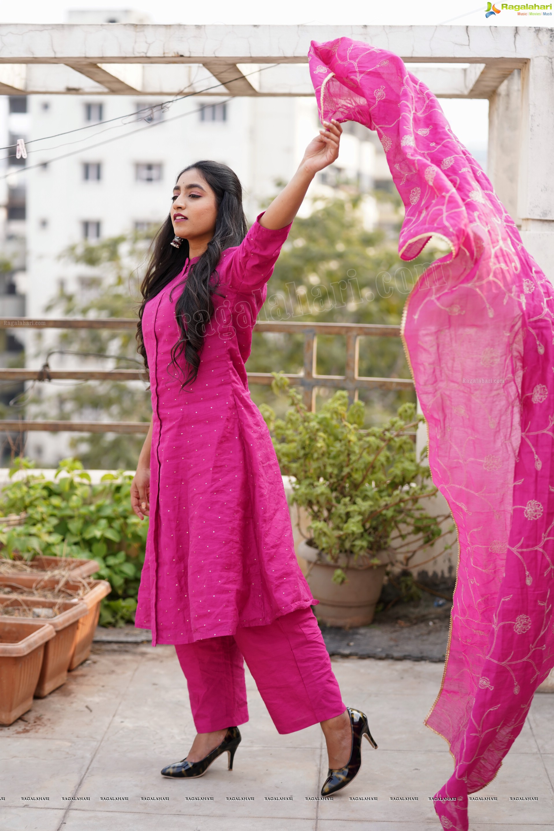 Yuktha in Pink Palazzo Salawar Suit, Exclusive Photoshoot