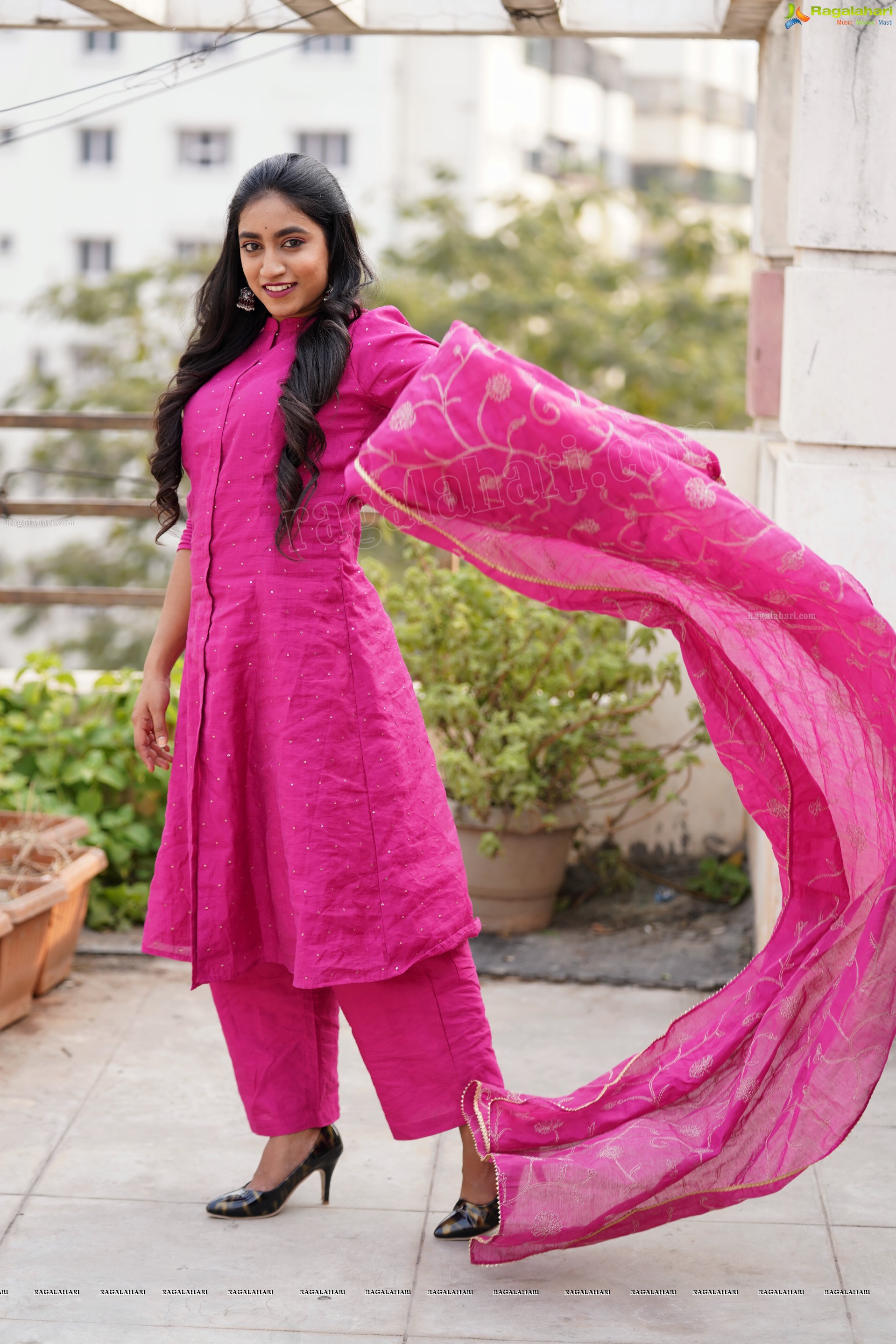 Yuktha in Pink Palazzo Salawar Suit, Exclusive Photoshoot