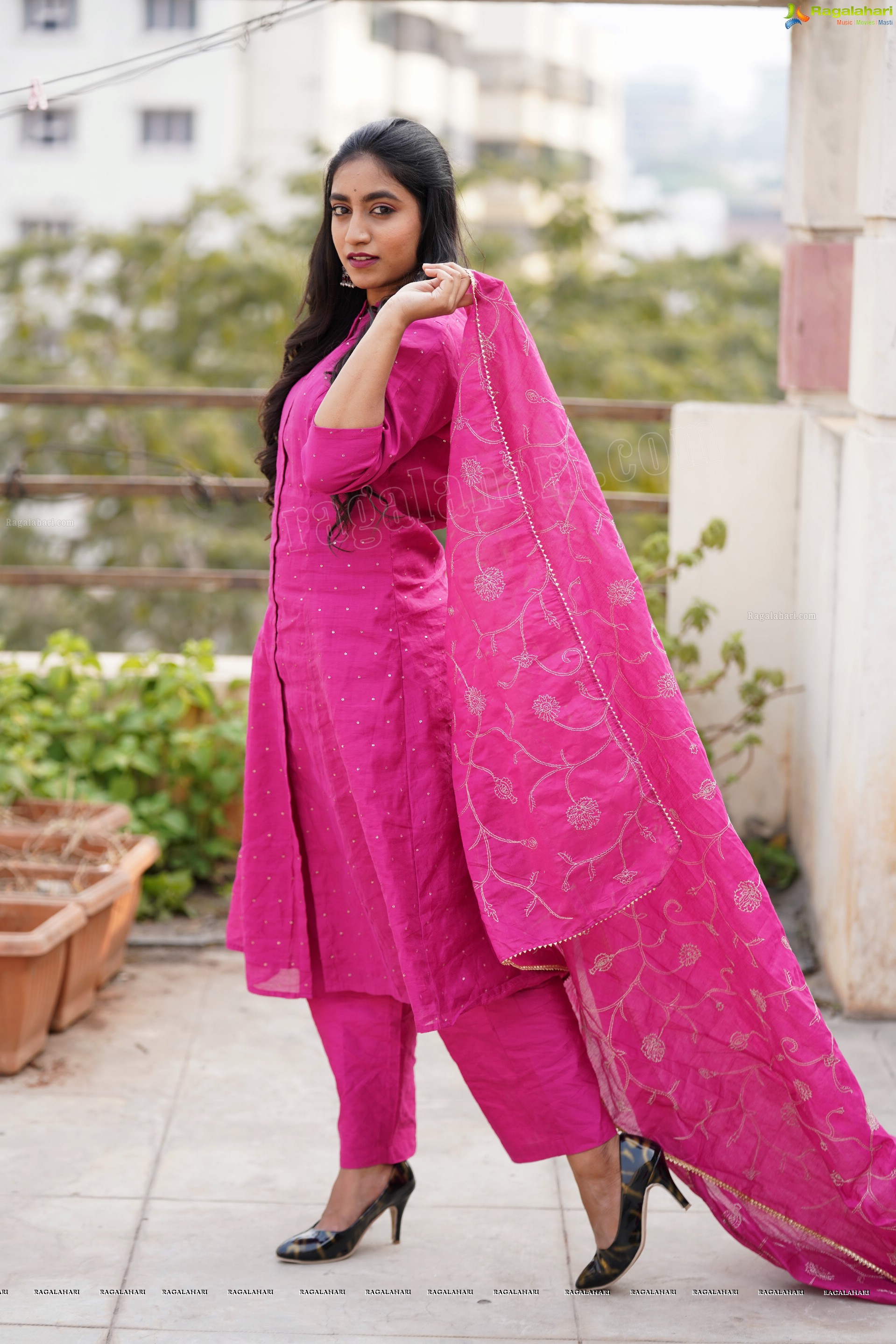 Yuktha in Pink Palazzo Salawar Suit, Exclusive Photoshoot