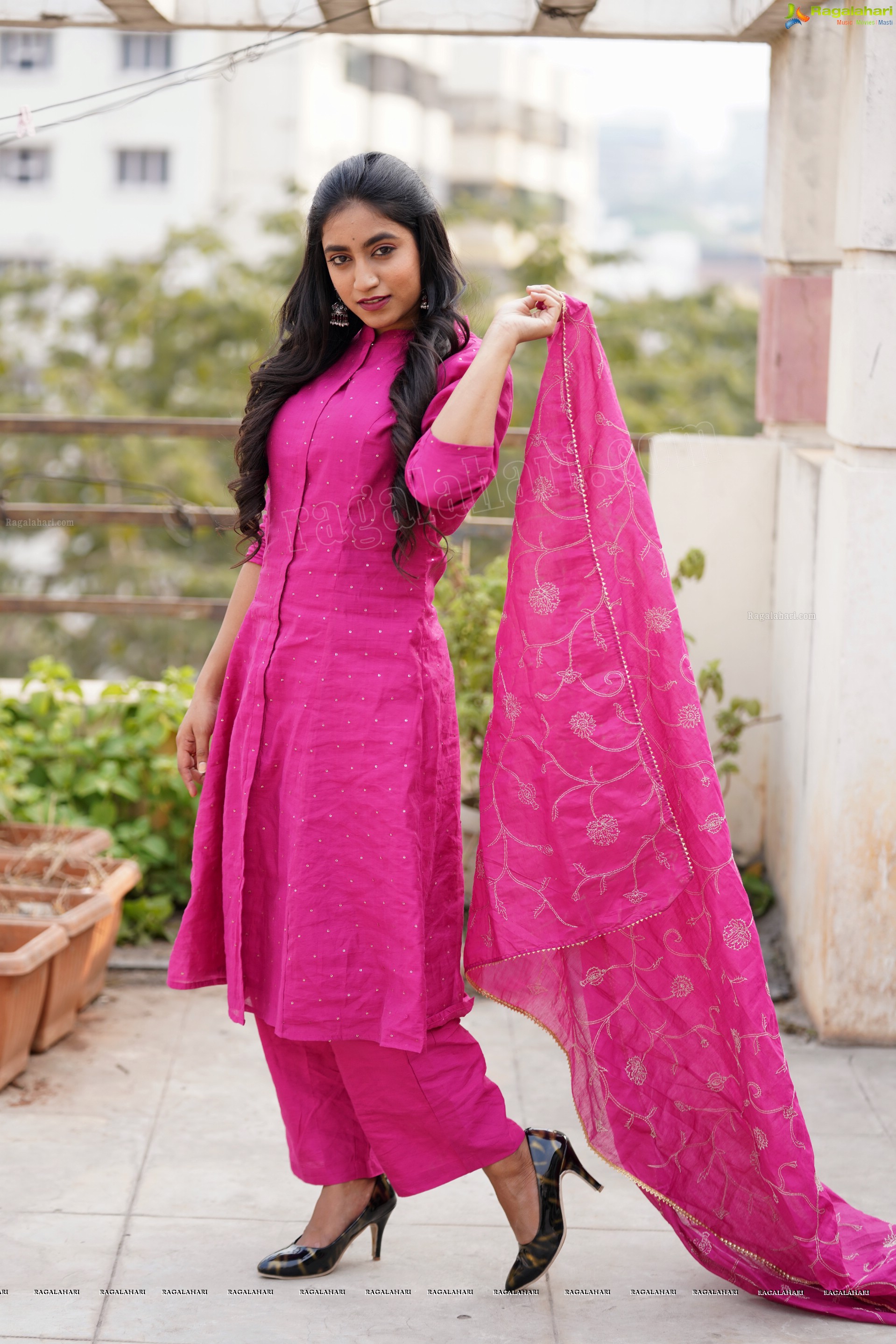 Yuktha in Pink Palazzo Salawar Suit, Exclusive Photoshoot