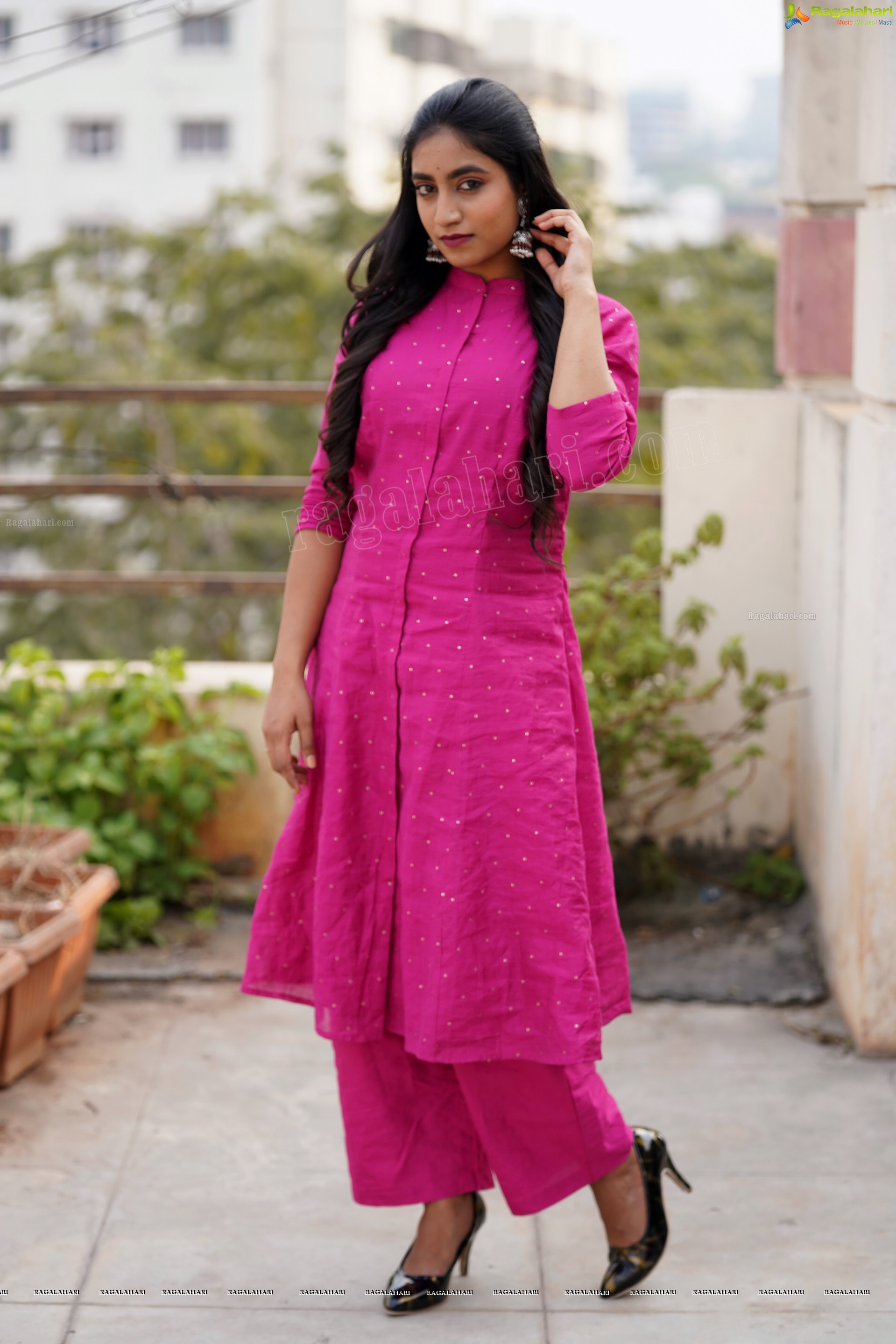 Yuktha in Pink Palazzo Salawar Suit, Exclusive Photoshoot