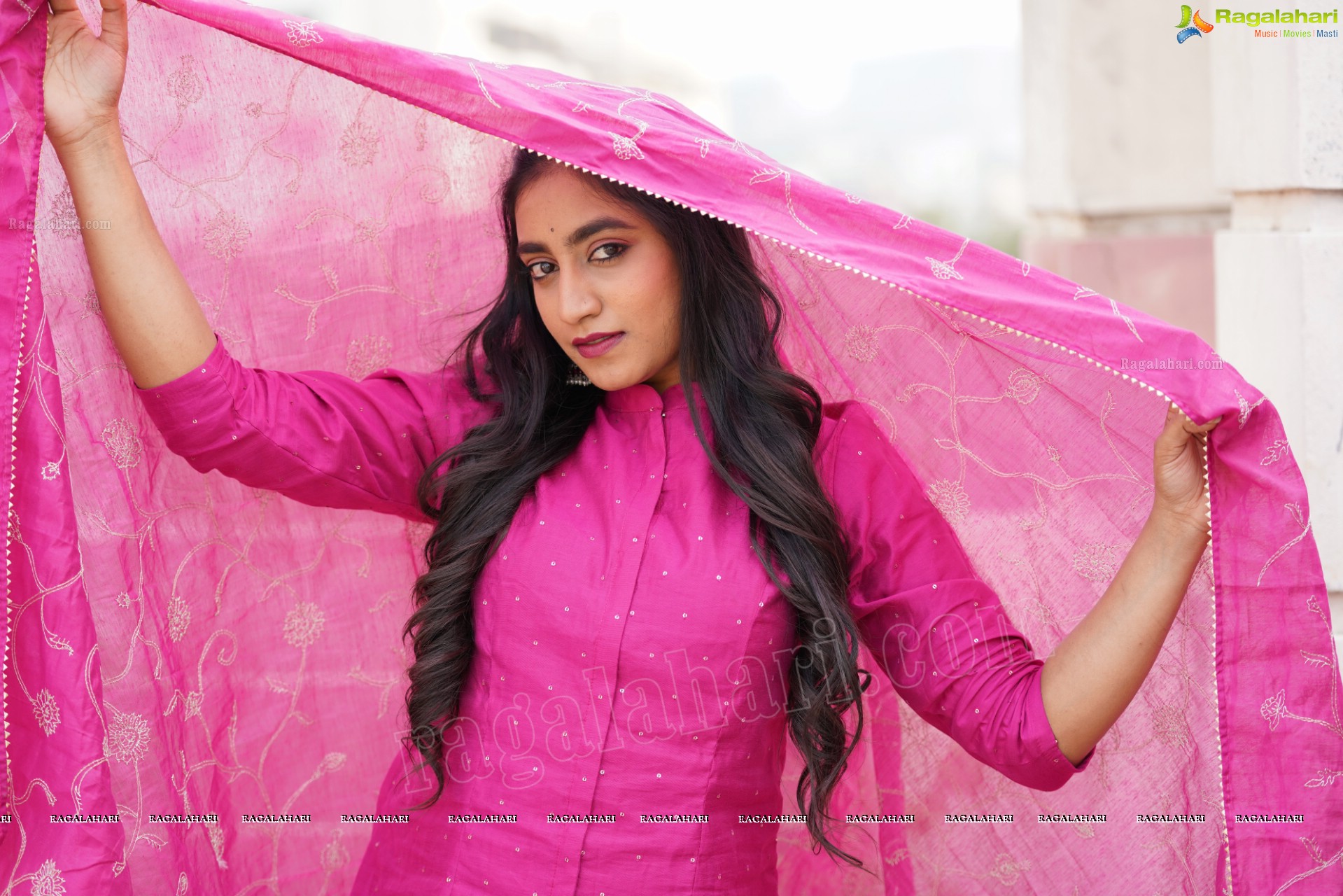 Yuktha in Pink Palazzo Salawar Suit, Exclusive Photoshoot