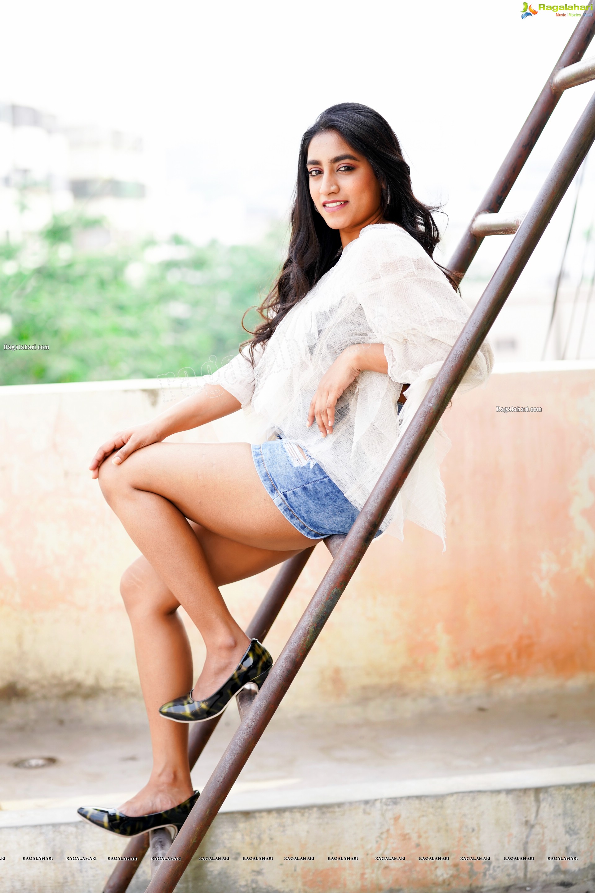 Yuktha in White Top And Denim Shorts, Exclusive Photoshoot