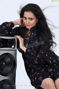 VJ Jaanu in Black Floral Print Mini Dress