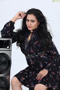 VJ Jaanu in Black Floral Print Mini Dress