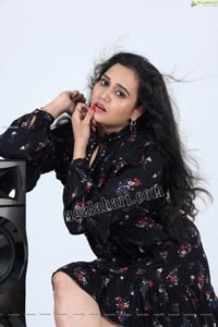 VJ Jaanu in Black Floral Print Mini Dress