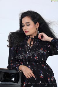 VJ Jaanu in Black Floral Print Mini Dress