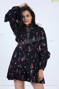 VJ Jaanu in Black Floral Print Mini Dress