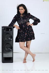 VJ Jaanu in Black Floral Print Mini Dress