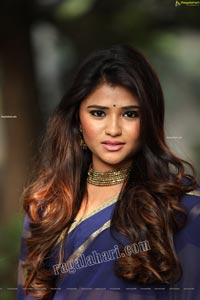 Rishika Nisha in Navy Blue Saree Exclusive Photo Shoot