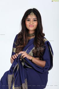 Rishika Nisha in Navy Blue Saree Exclusive Photo Shoot