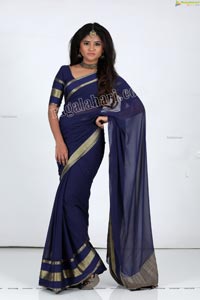 Rishika Nisha in Navy Blue Saree Exclusive Photo Shoot