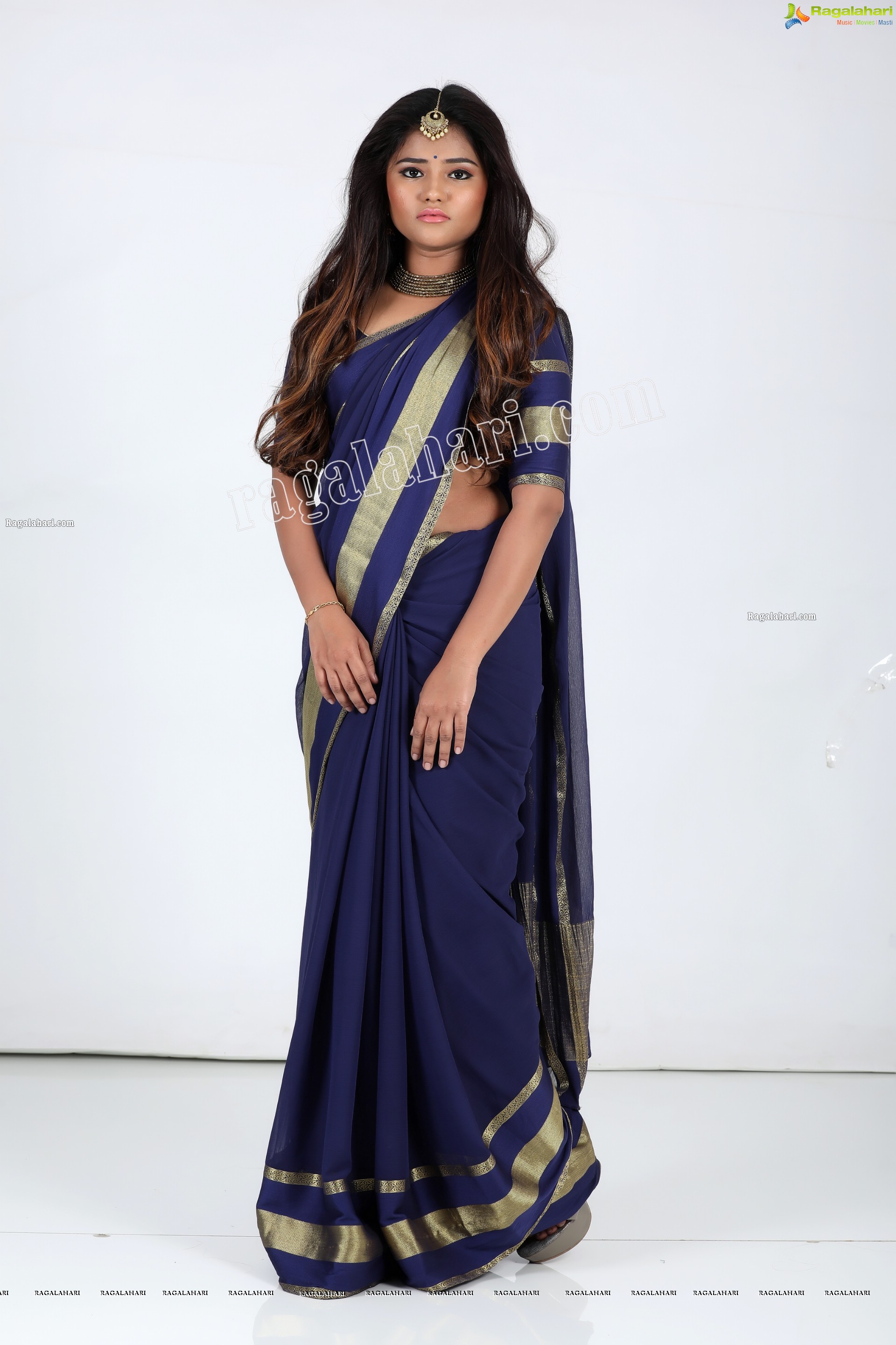 Rishika Nisha in Navy Blue Saree Exclusive Photo Shoot