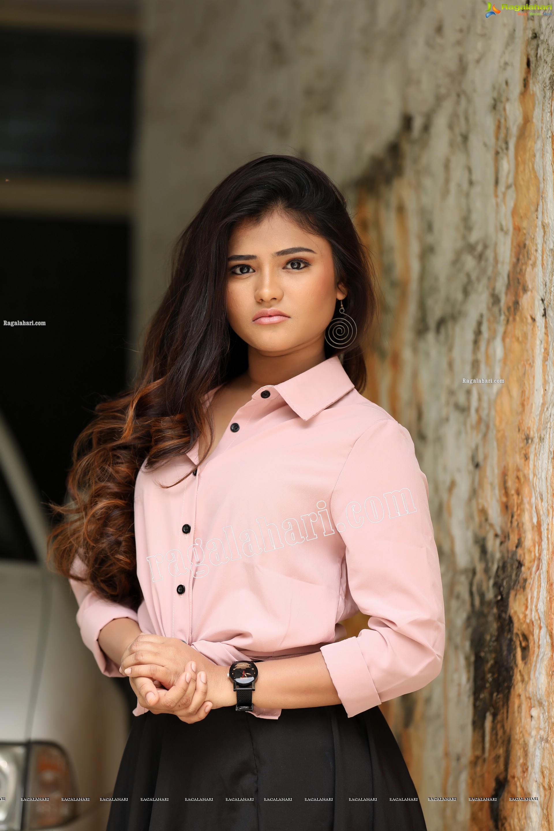 Rishika Nisha in Pink Shirt and Black Skirt Exclusive Photo Shoot