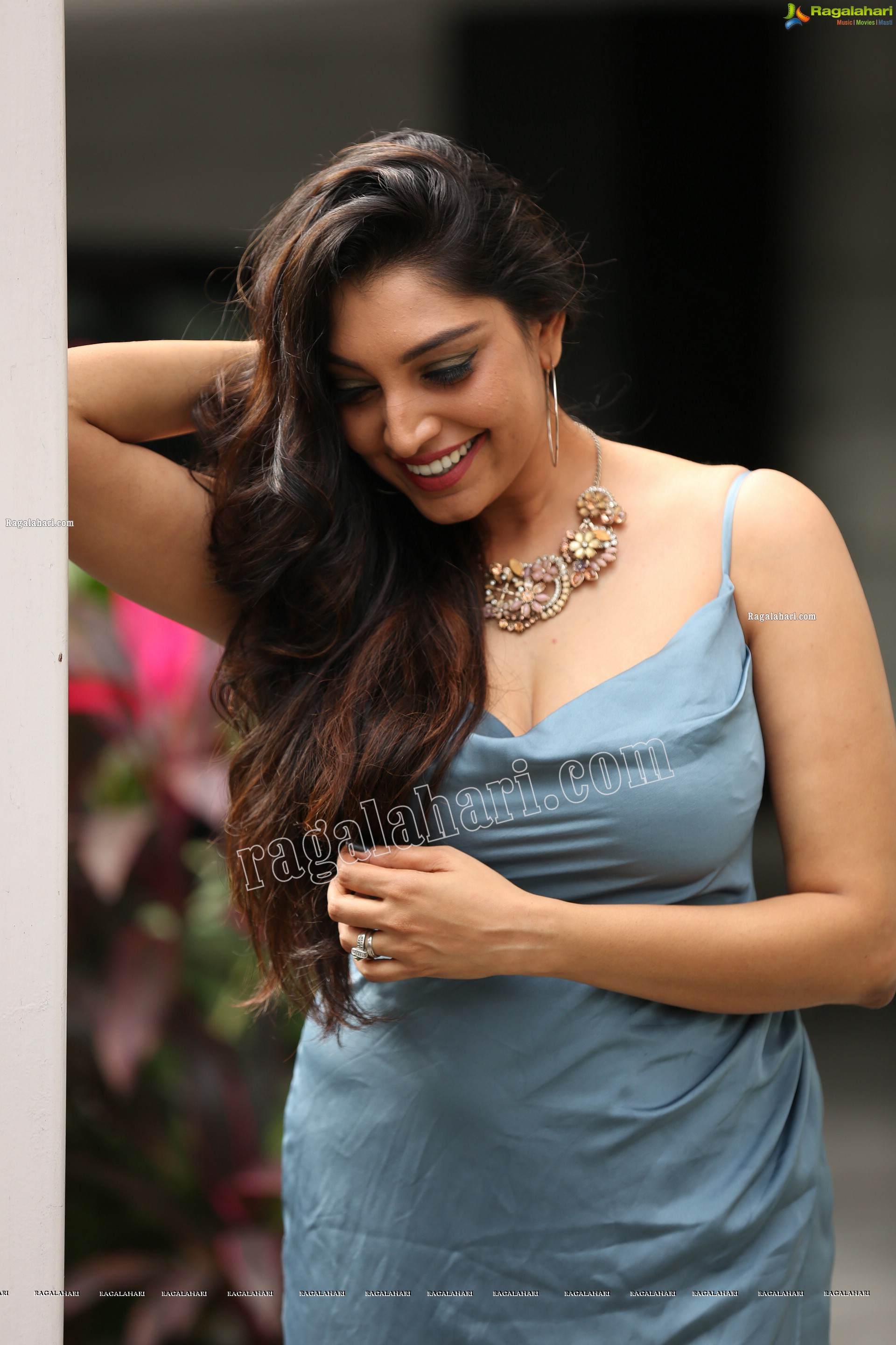 Rithu Manthra in Ash Blue Wrap Dress Exclusive Photo Shoot