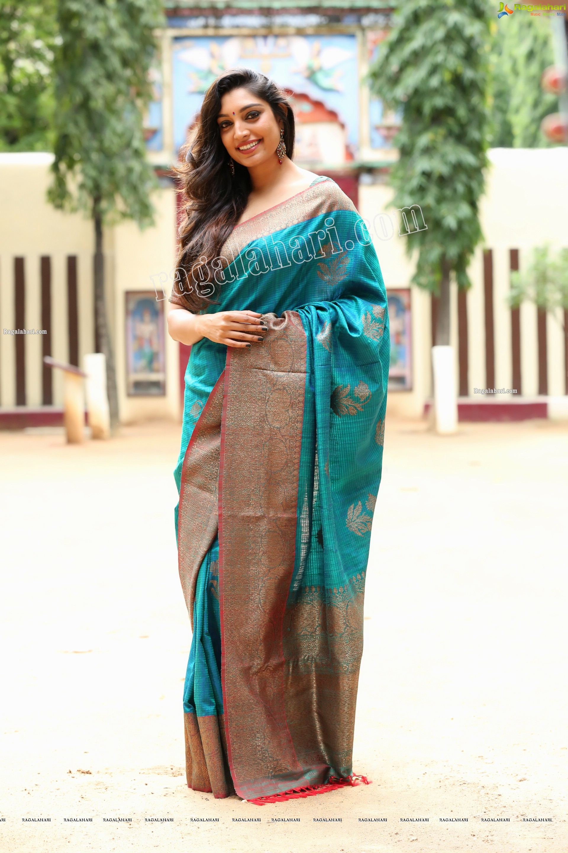 Rithu Manthra in Teal Blue Saree Exclusive Photo Shoot