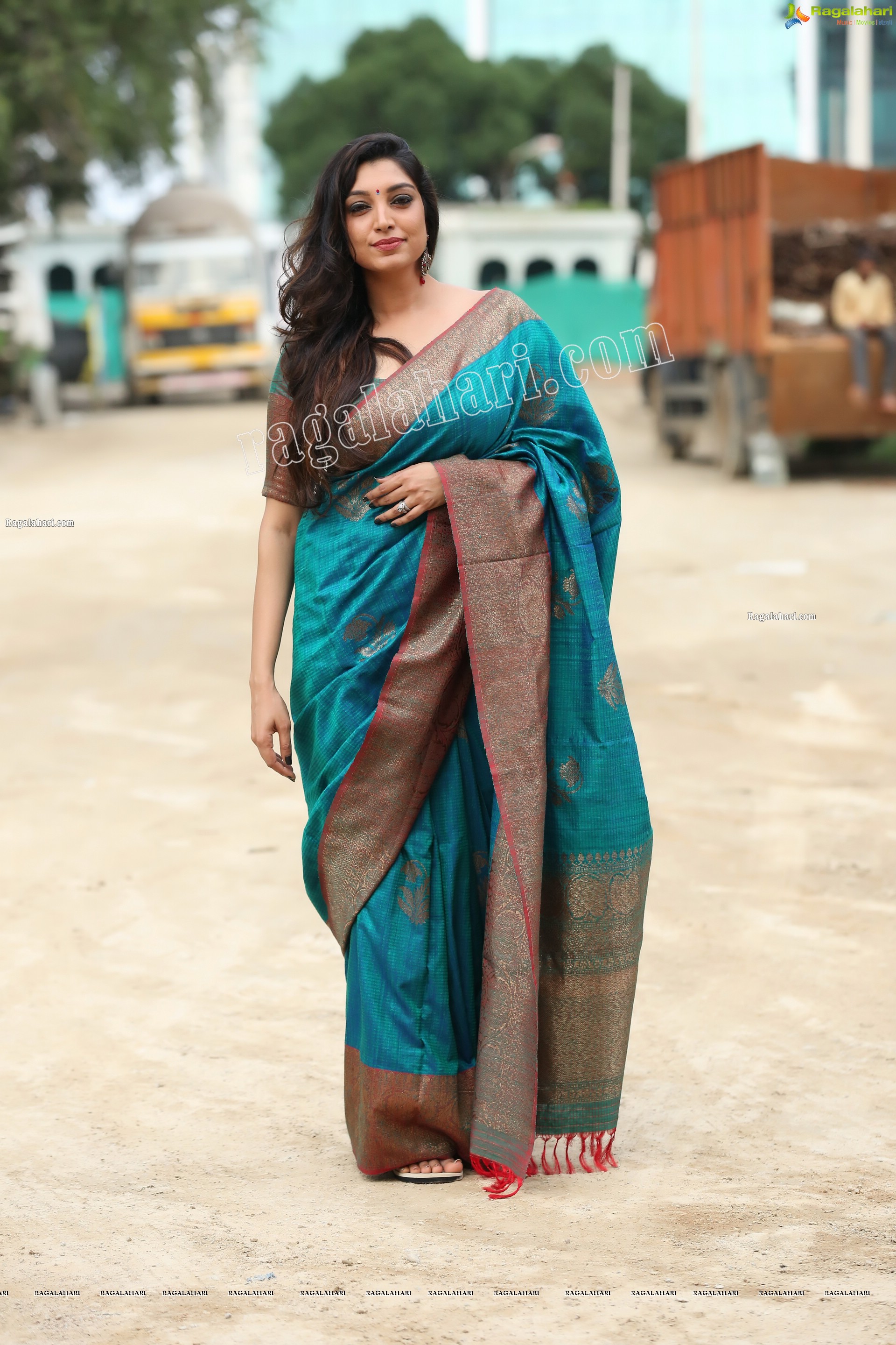 Rithu Manthra in Teal Blue Saree Exclusive Photo Shoot