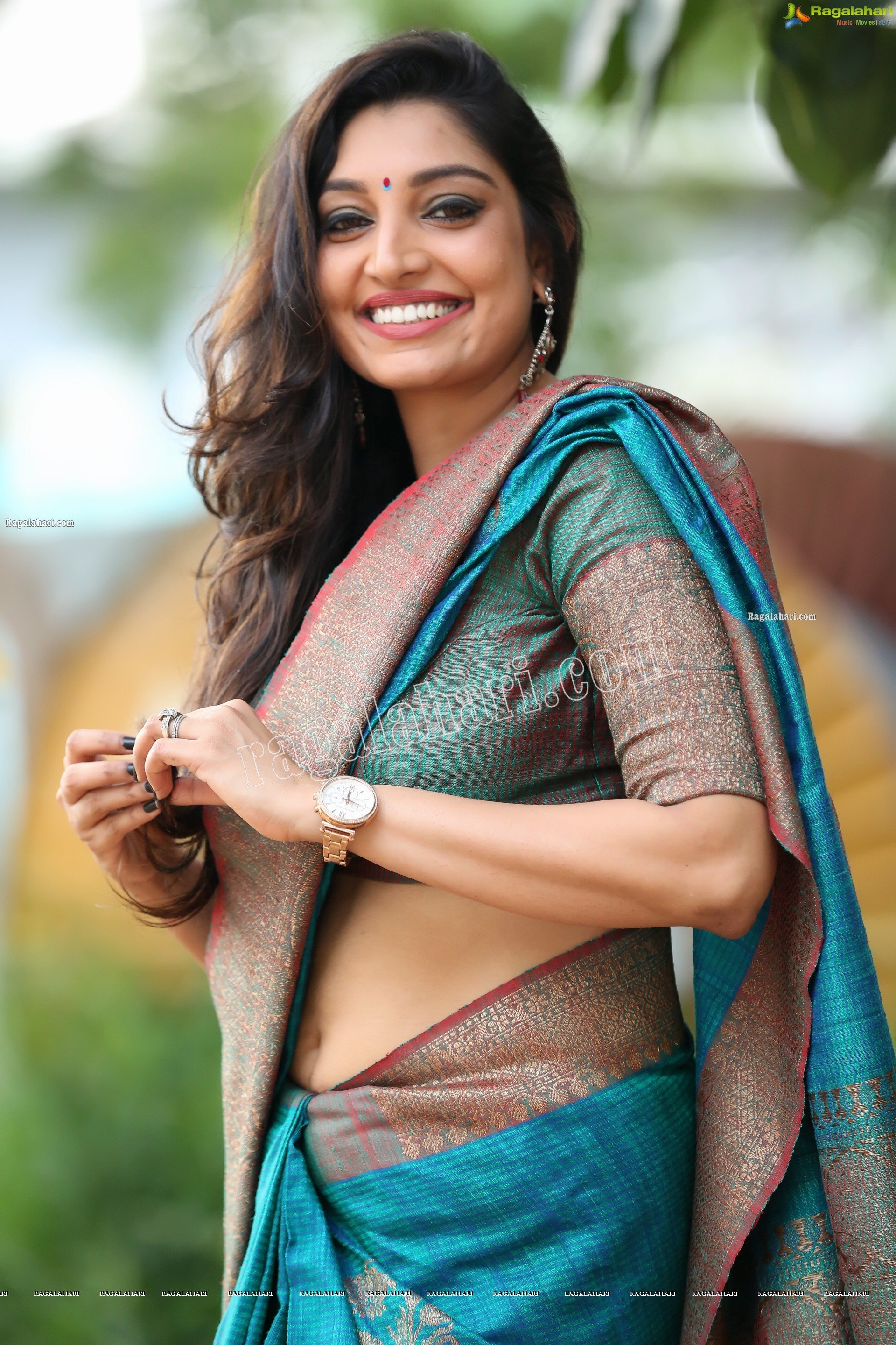 Rithu Manthra in Teal Blue Saree Exclusive Photo Shoot