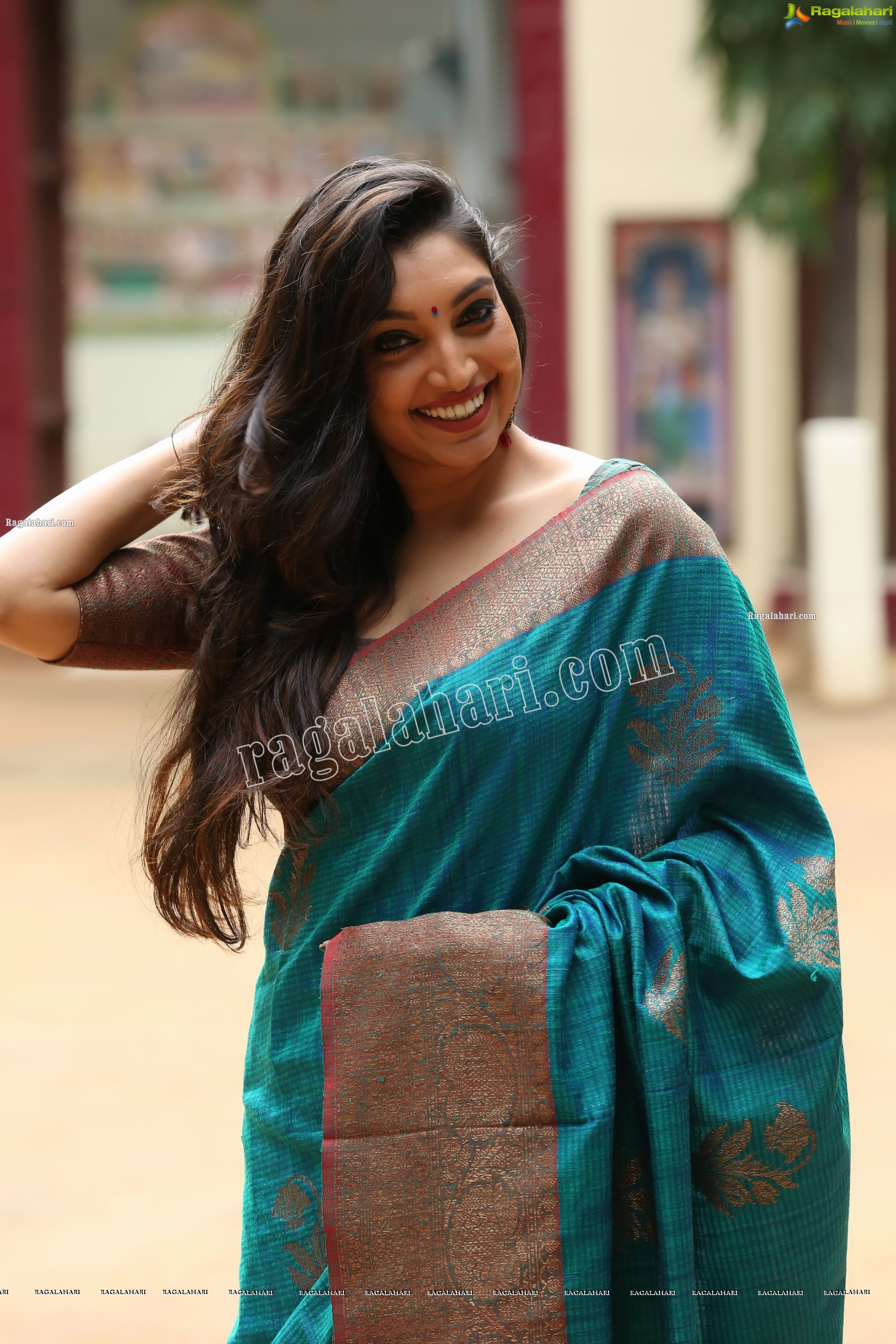 Rithu Manthra in Teal Blue Saree Exclusive Photo Shoot