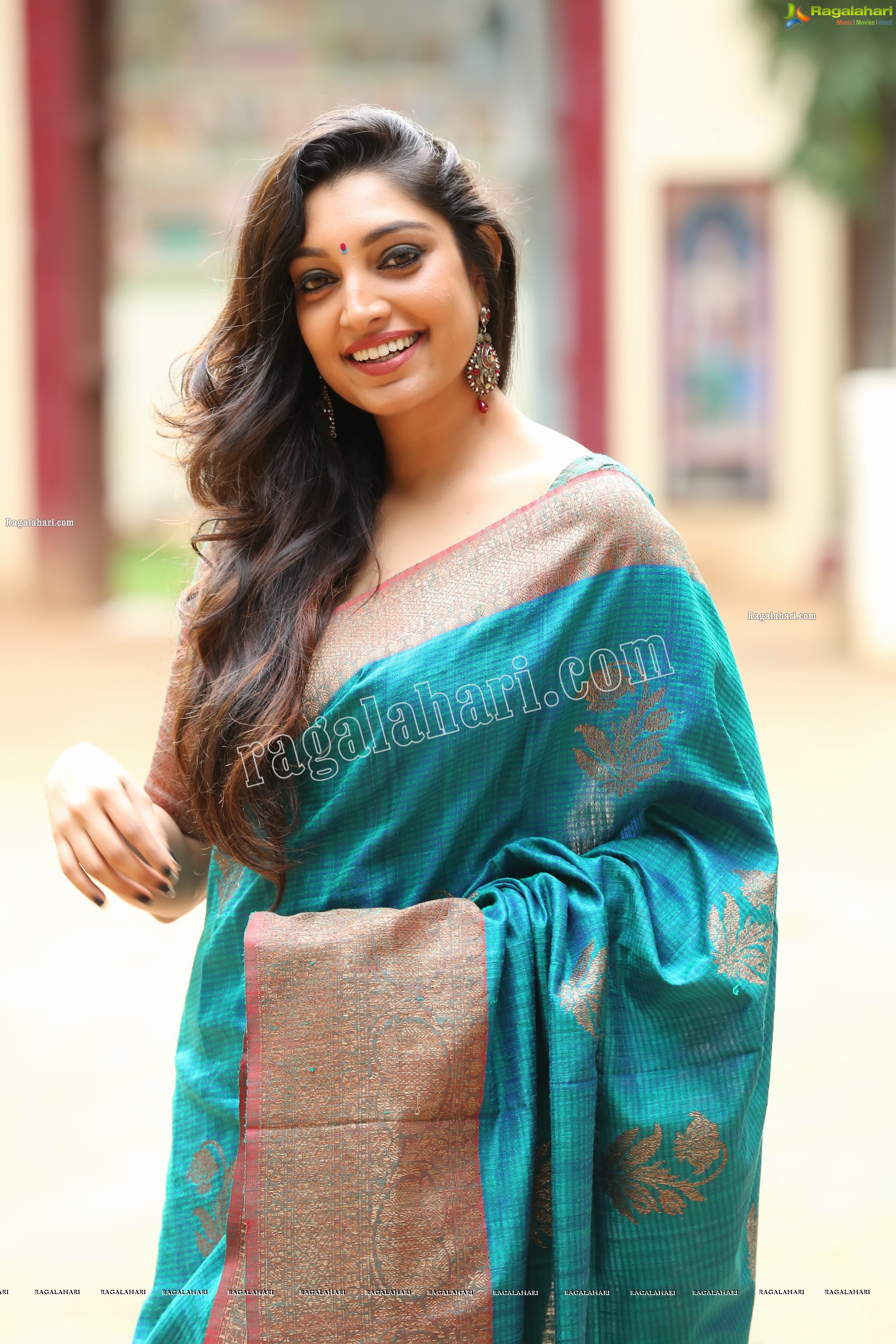 Rithu Manthra in Teal Blue Saree Exclusive Photo Shoot