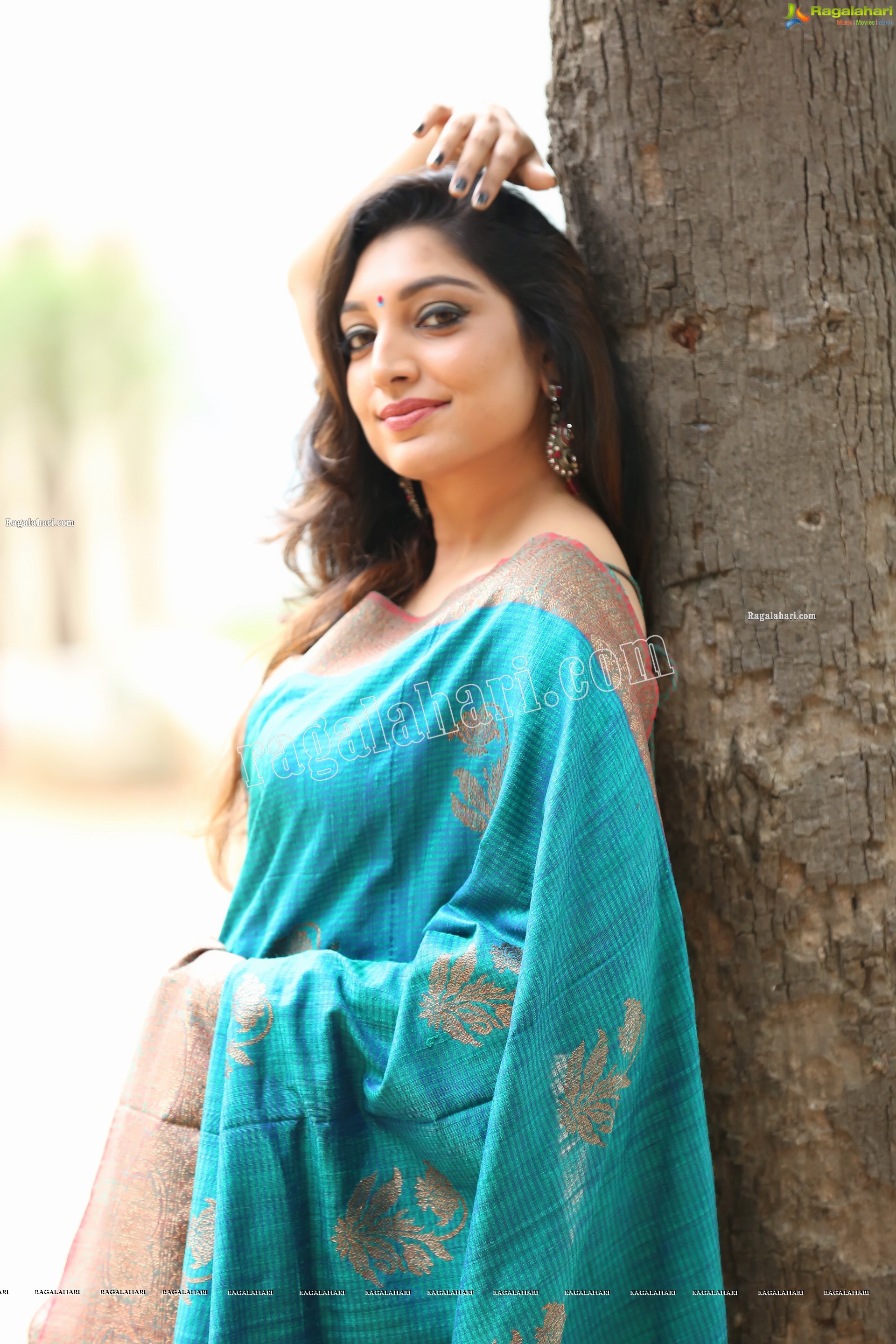 Rithu Manthra in Teal Blue Saree Exclusive Photo Shoot