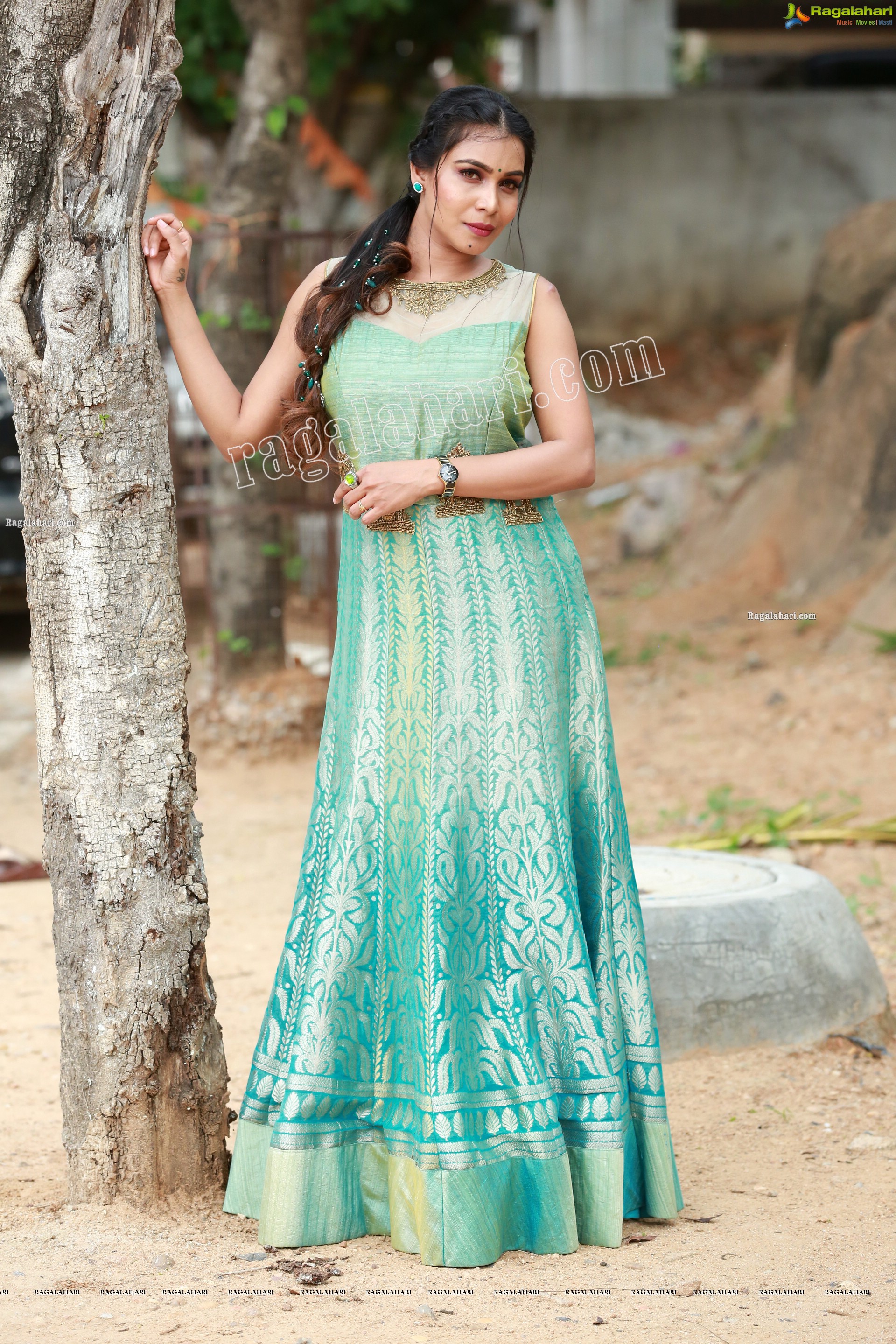 Sanjana Anne in Blue Floor Length Dress Exclusive HD Gallery