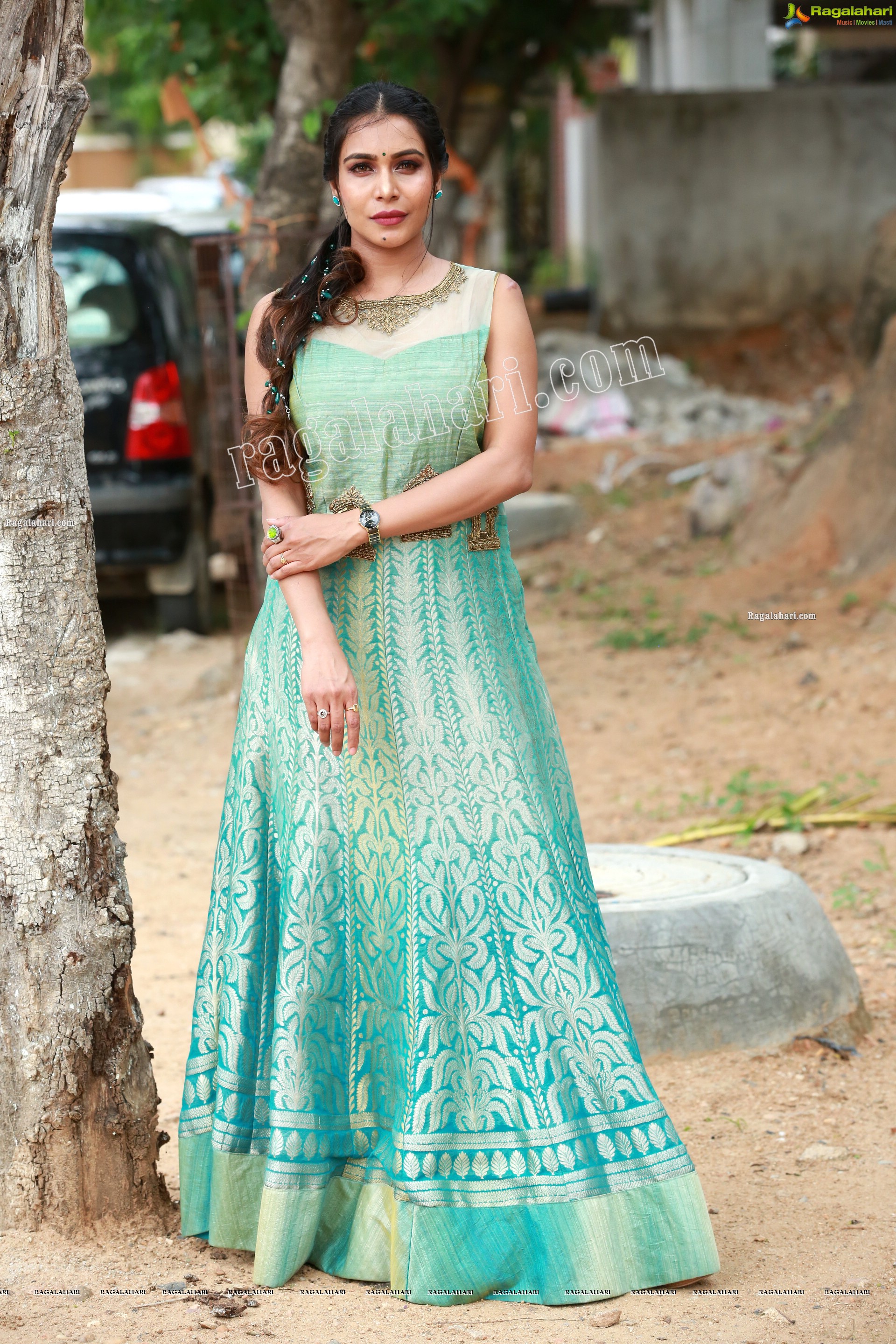 Sanjana Anne in Blue Floor Length Dress Exclusive HD Gallery