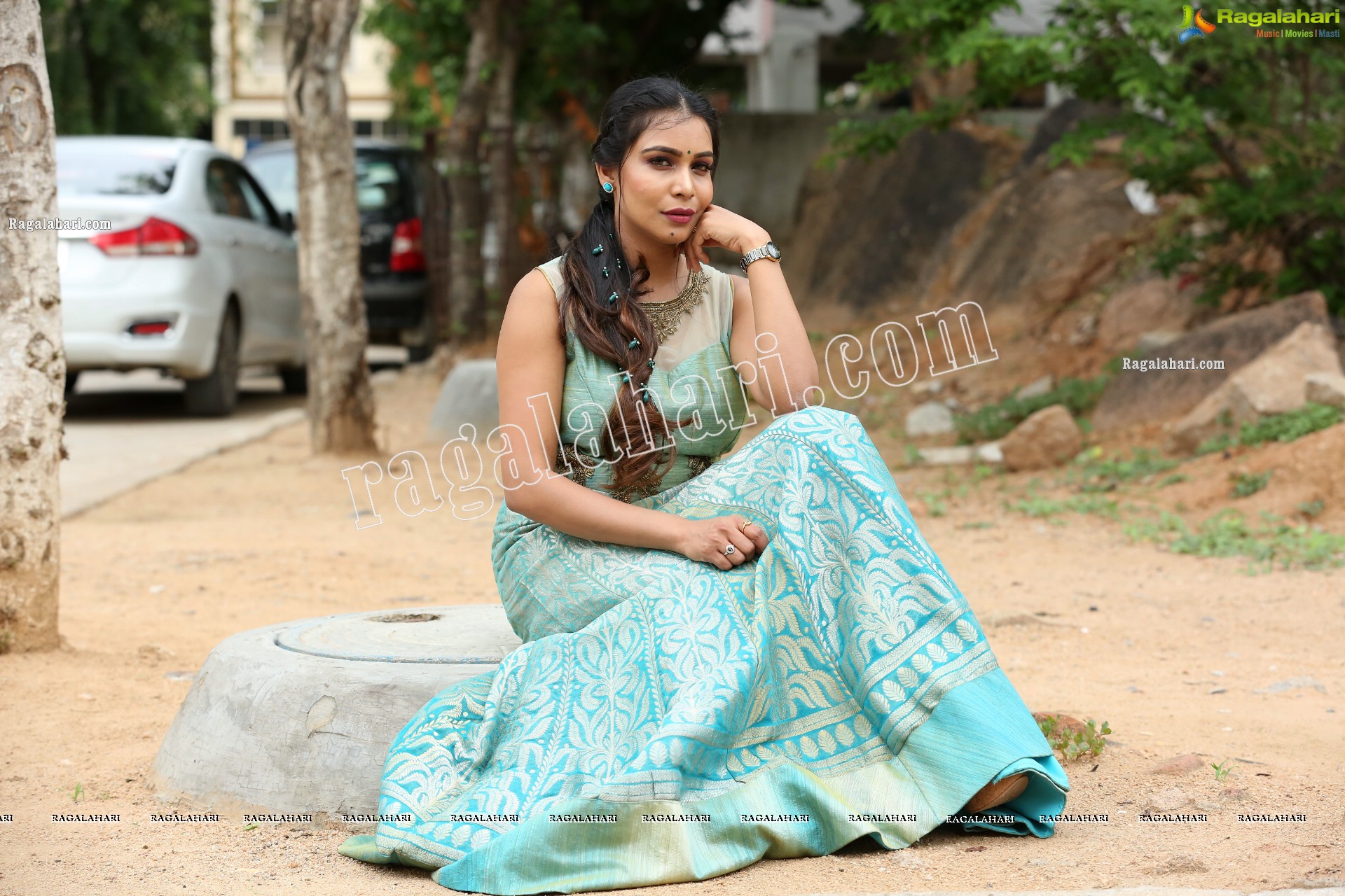 Sanjana Anne in Blue Floor Length Dress Exclusive HD Gallery