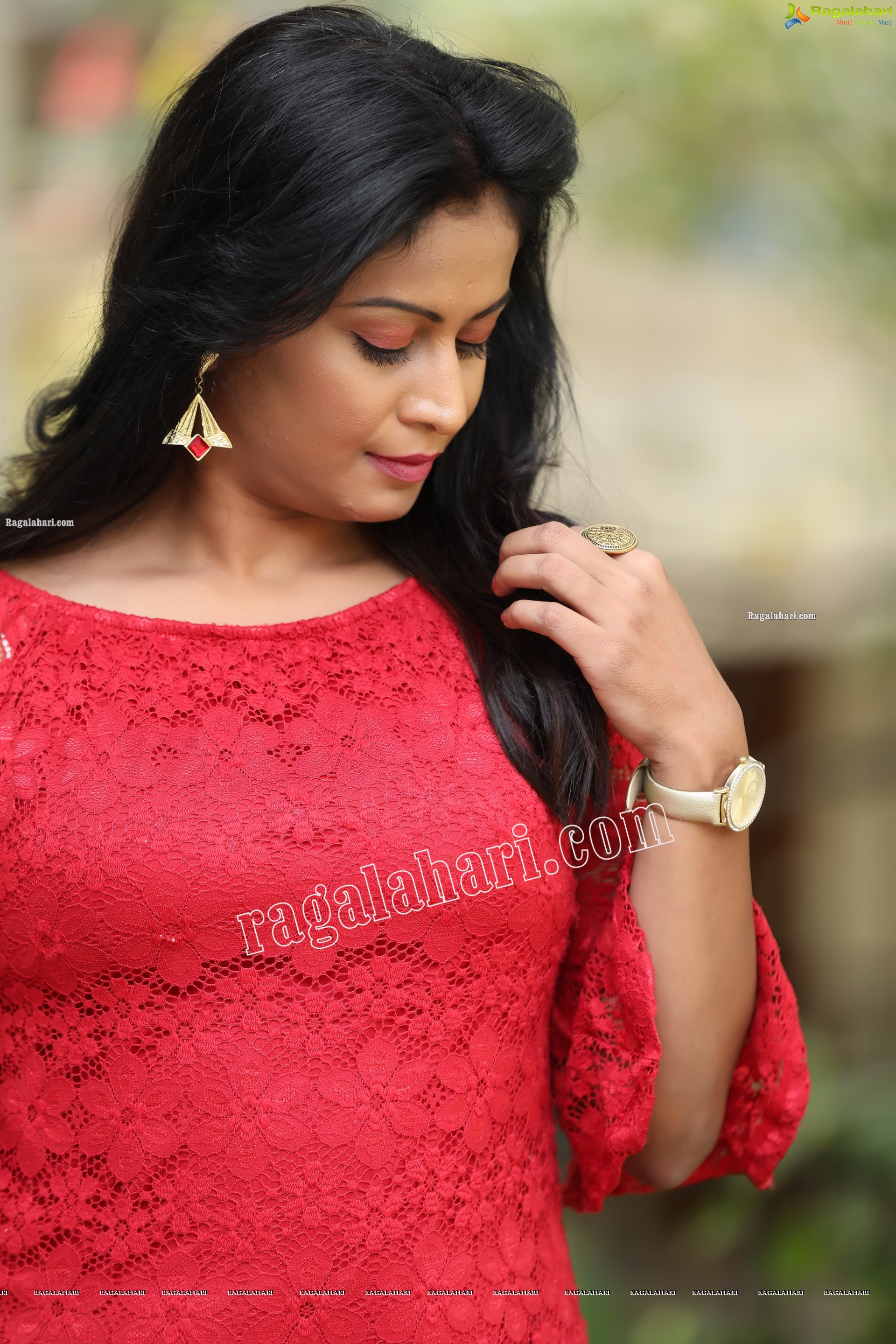 Sawali S Nandaragi in Red Lace Dress Exclusive Photo Shoot