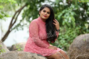 Tripura Nimmagadda in Pink Frill Trim Dress