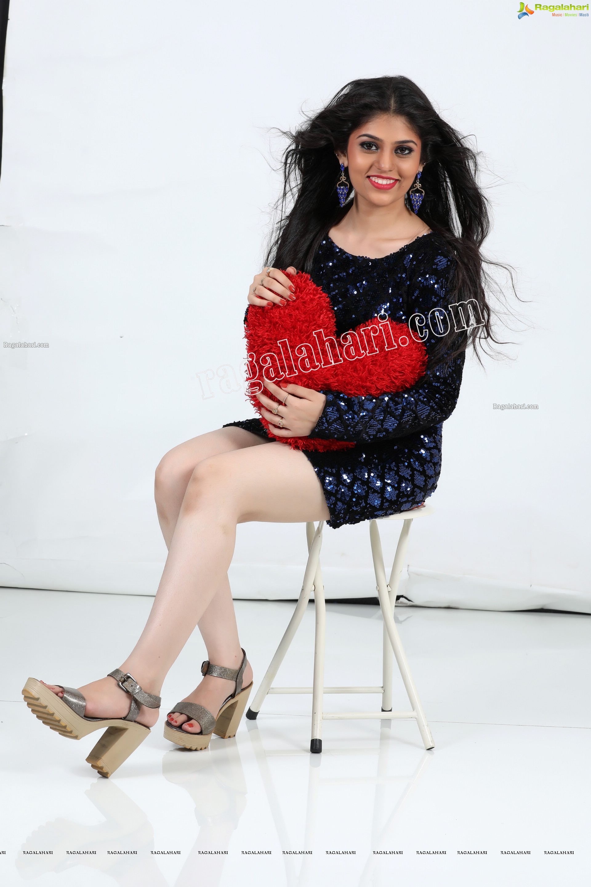 Viswa Sri Bandhavi in Blue Sequin Bodycon Dress Exclusive Photo Shoot