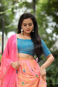 VJ Jaanu in Pink & Blue Lehenga Choli