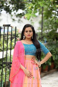 VJ Jaanu in Pink & Blue Lehenga Choli