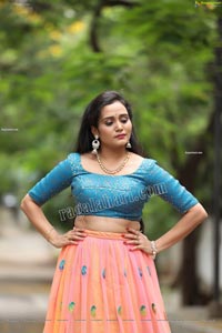 VJ Jaanu in Pink & Blue Lehenga Choli