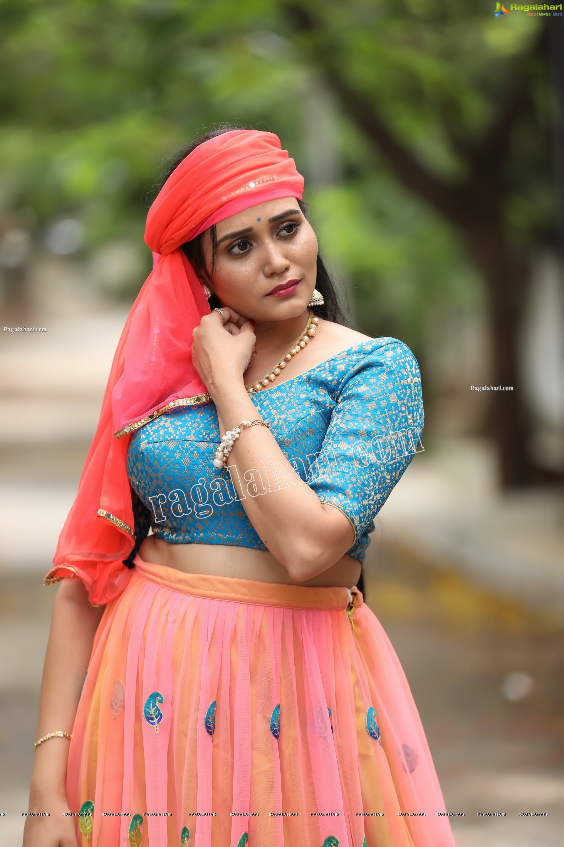 VJ Jaanu in Pink & Blue Lehenga Choli Exclusive Photo Shoot